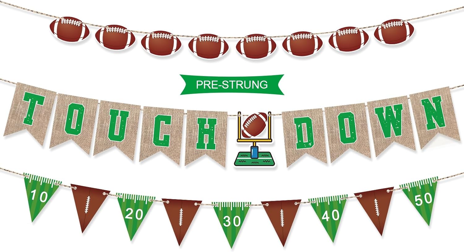 Pre-Strung 6ft Green Football Touchdown Banner for Parties