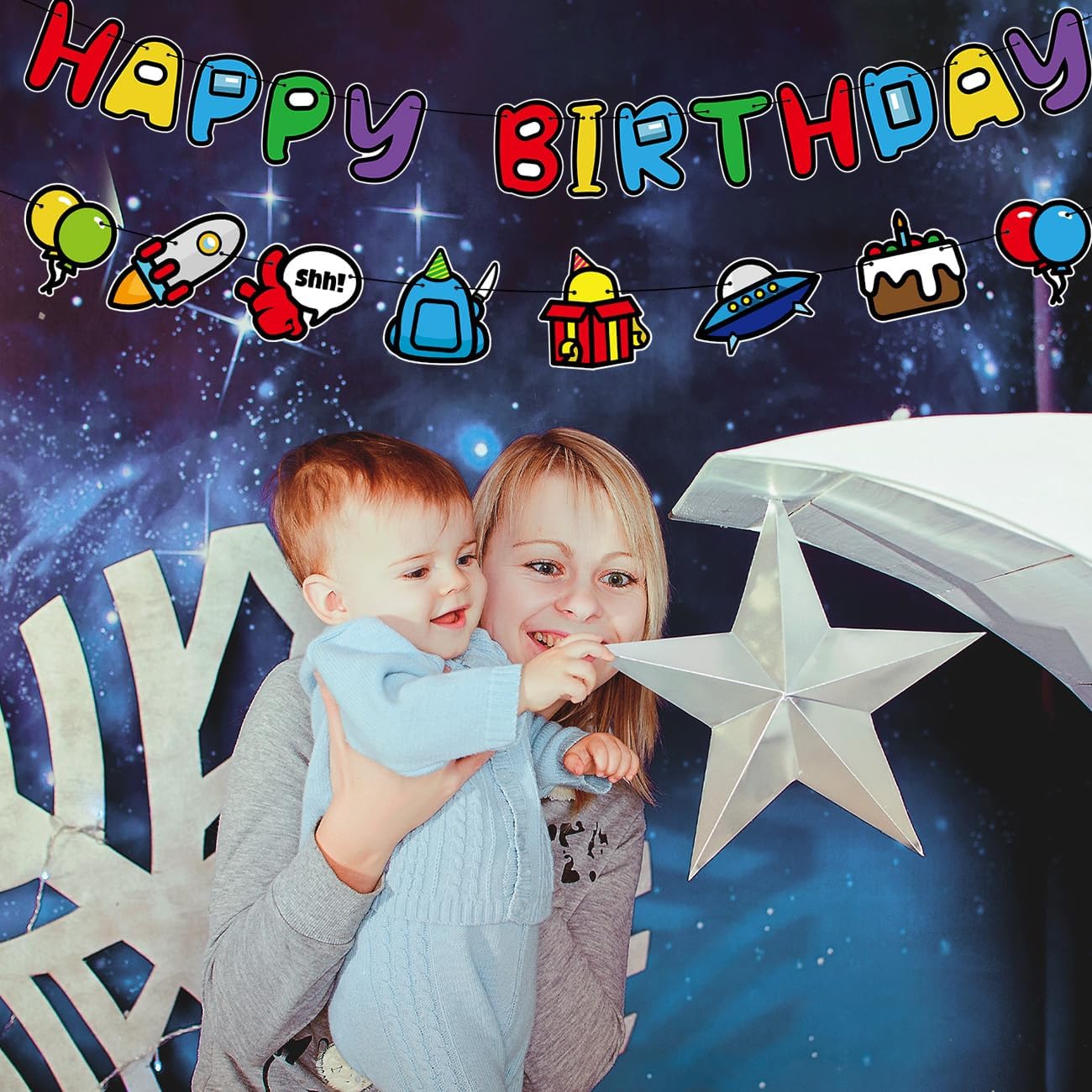 Space Happy Birthday Banner for Boys Party Decorations