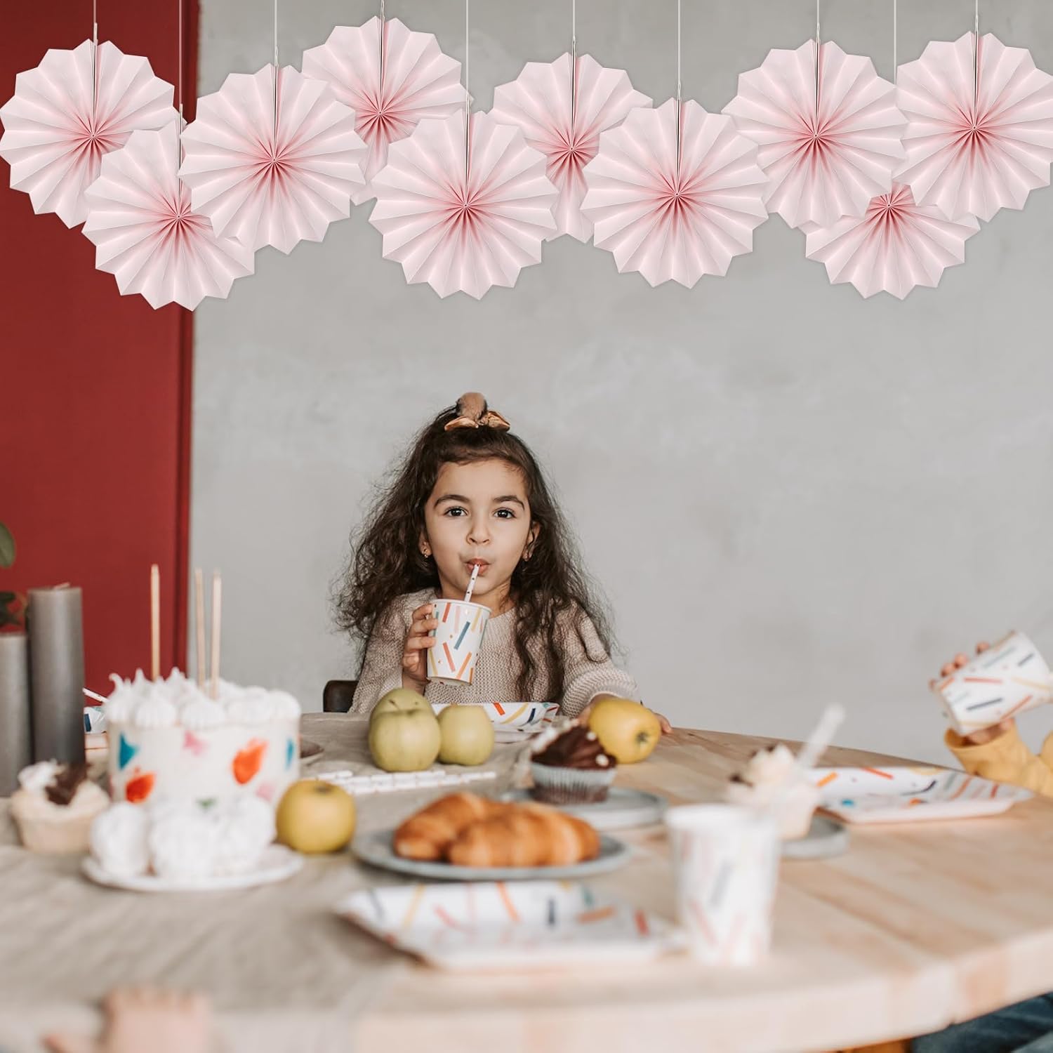 BARTHEW Pink Tissue Pom Poms Decorations Set