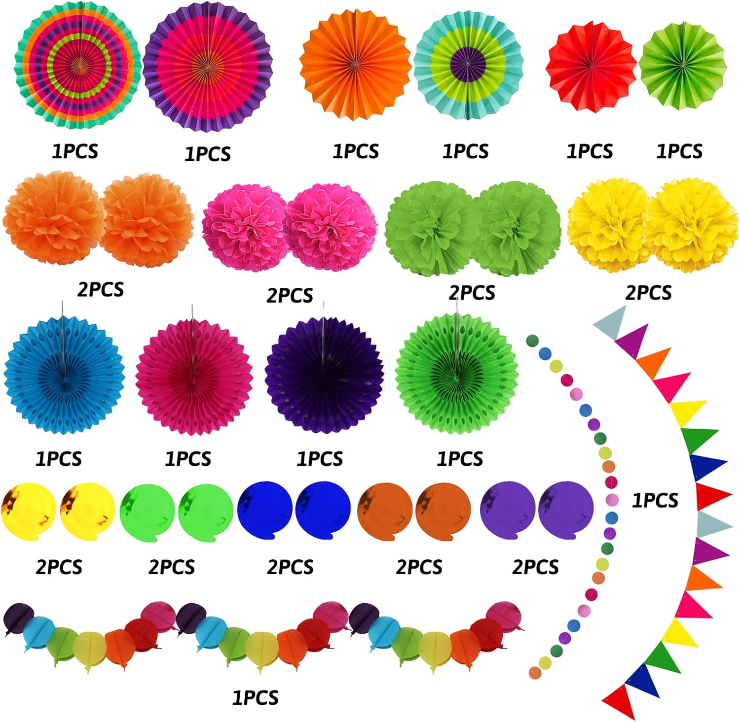 Fiesta Party Decorations Set Multicoloured Fans Pompoms Balloons