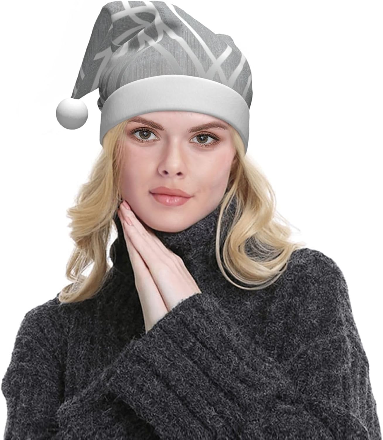 QINZHENG Silver Geometric Santa Hat for Women