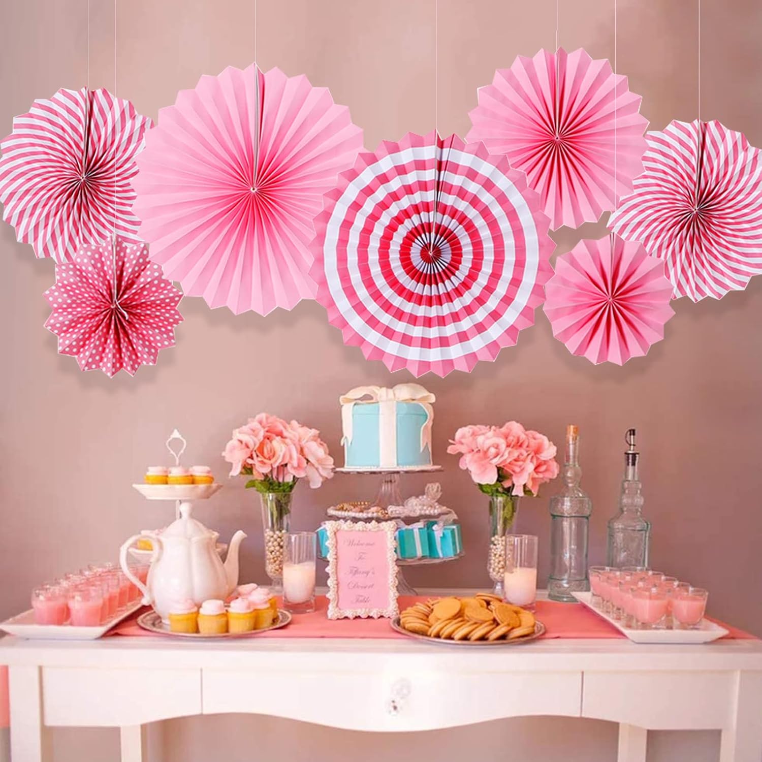 LRCXL 12PCS Party Hanging Paper Fans Set Pink