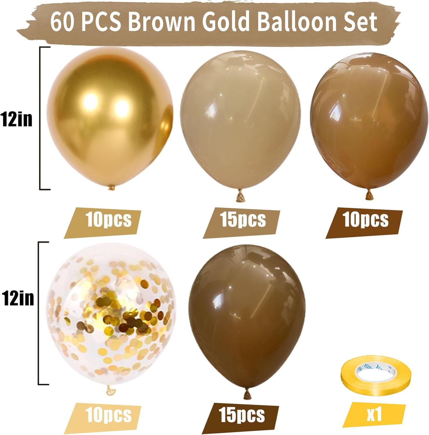 Brown and Gold Balloons Set for Birthday Decorations