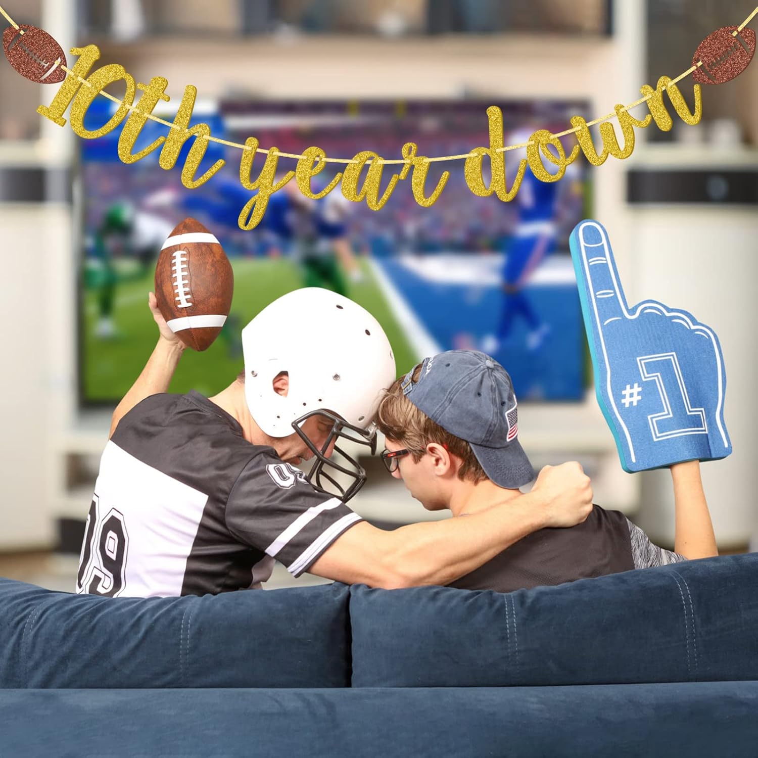 10th Year Down Glitter Football Banner