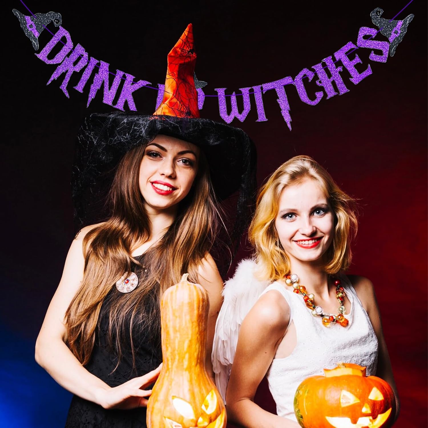 Purple Glitter Drink Up Witches Halloween Banner