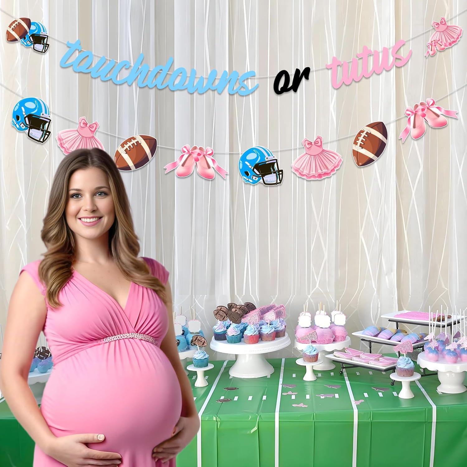 Jollyboom Gender Reveal Football Tutus Banner and Garland Set