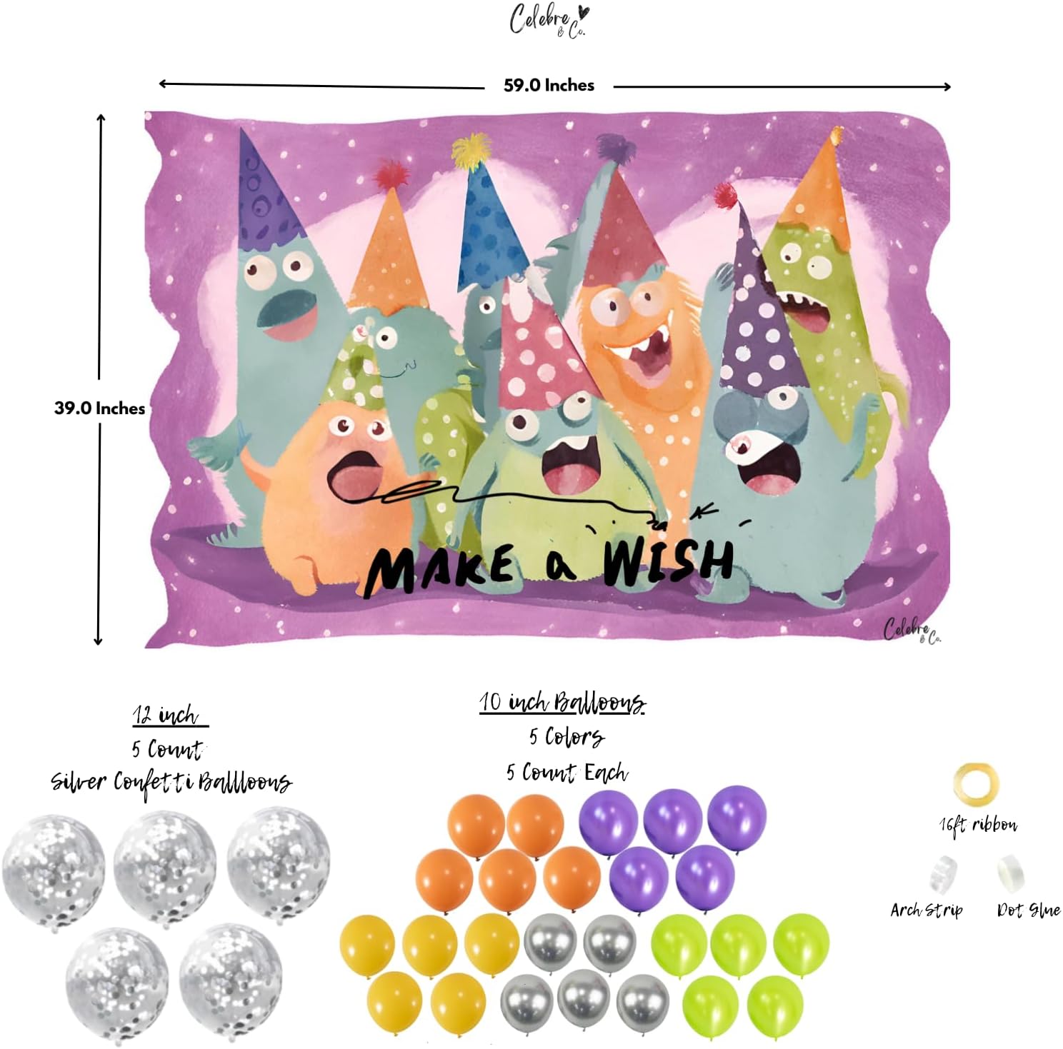 Monster Themed Birthday Backdrop for Kids Party