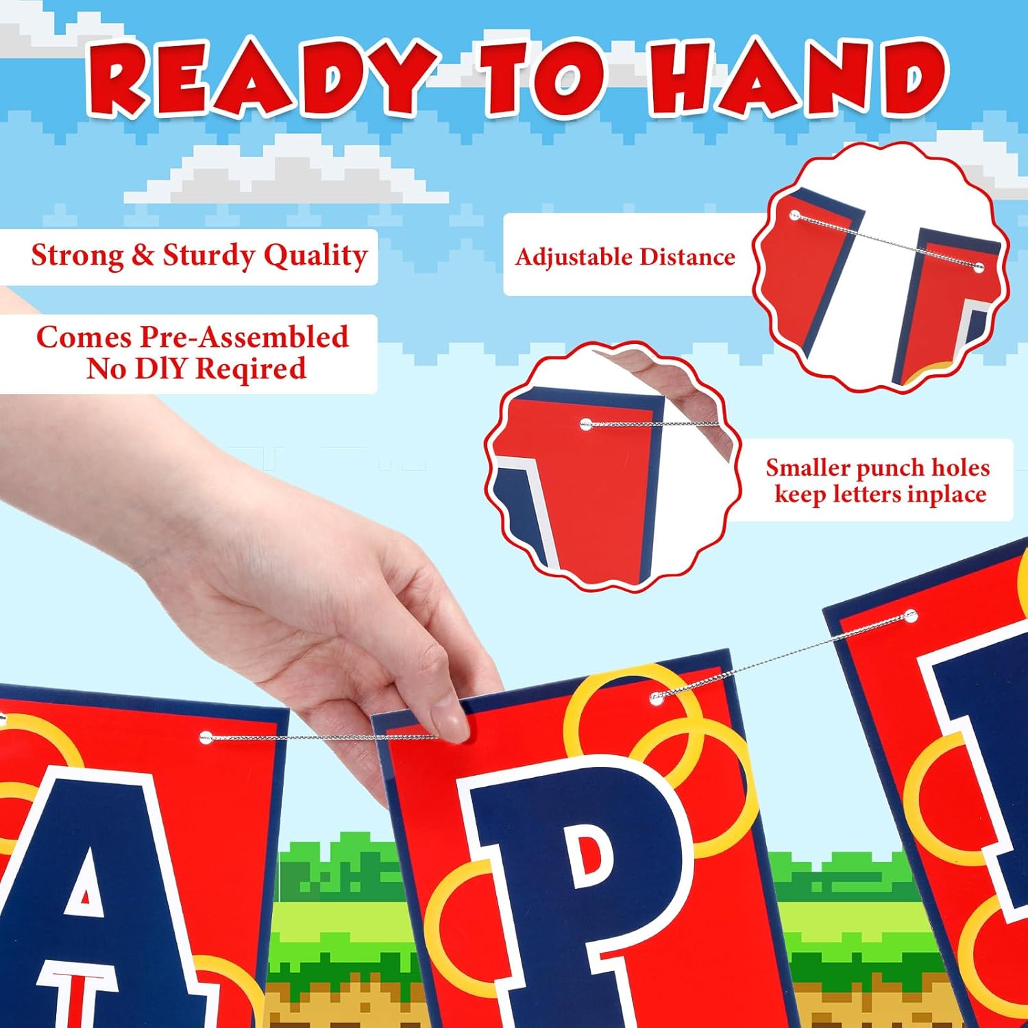 Red Blue and Golden Rings Birthday Banner