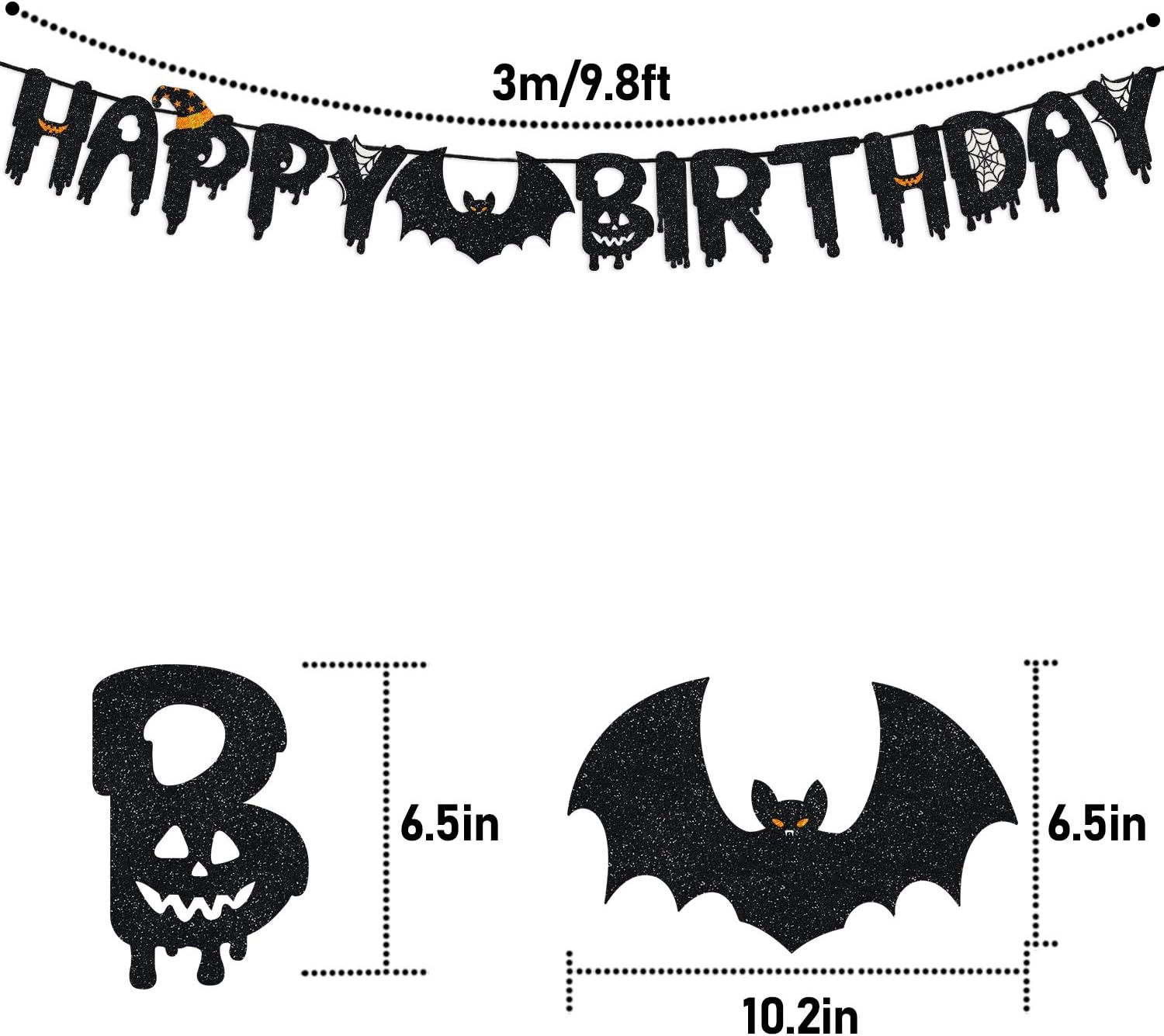 Halloween Happy Birthday Black Glitter Banner