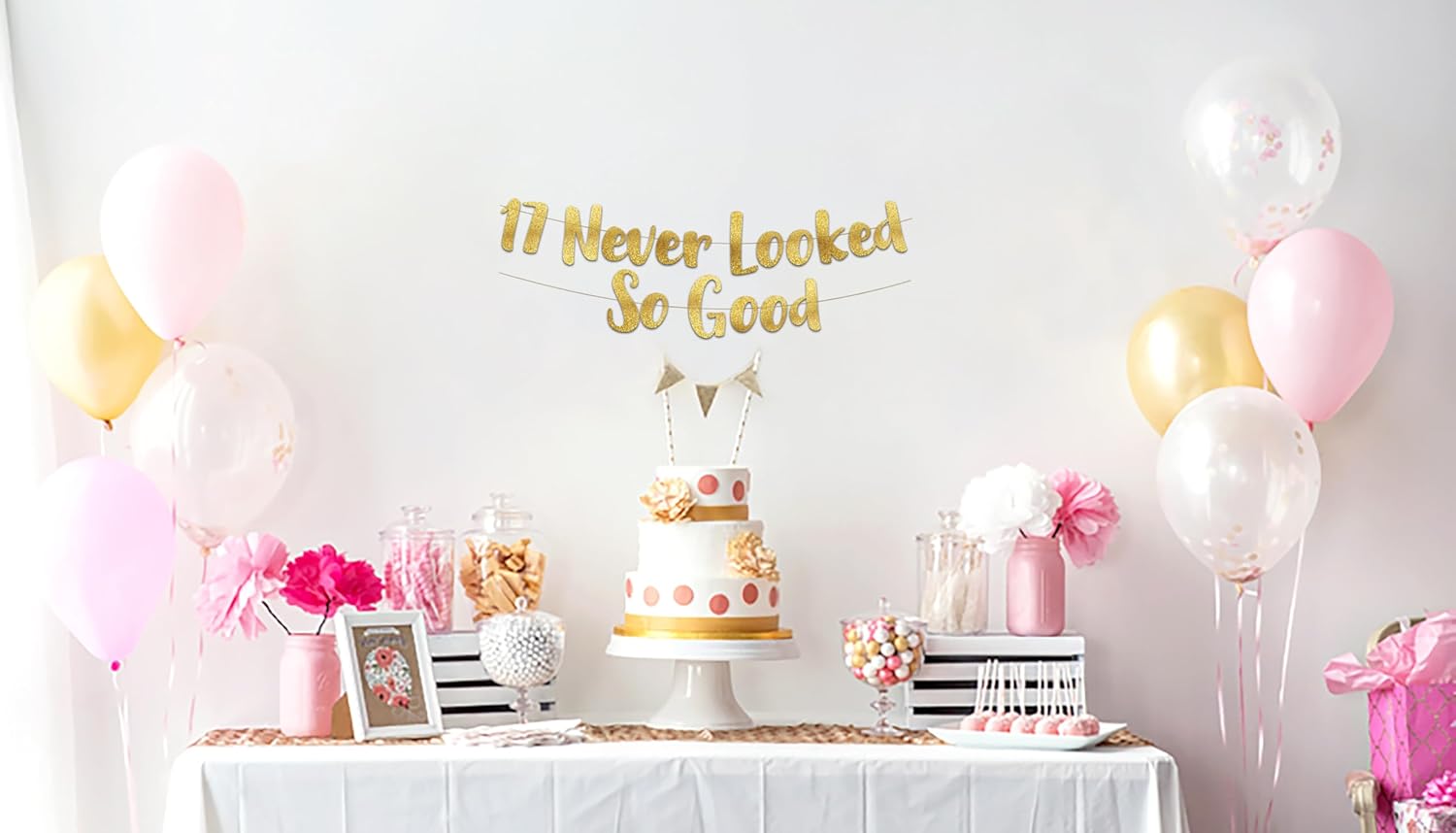 17th Anniversary Gold Glitter Banner - 17 Never Looked So Good