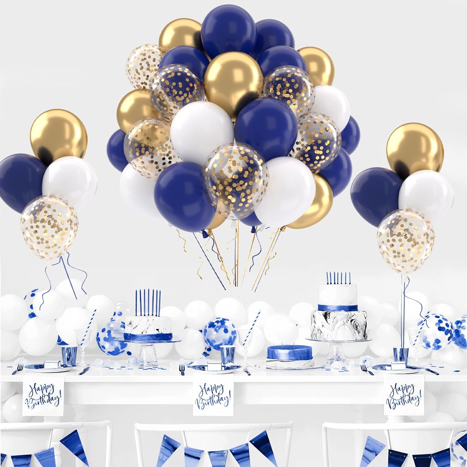 Patimate Navy Blue Gold Balloons Set 50 Pcs