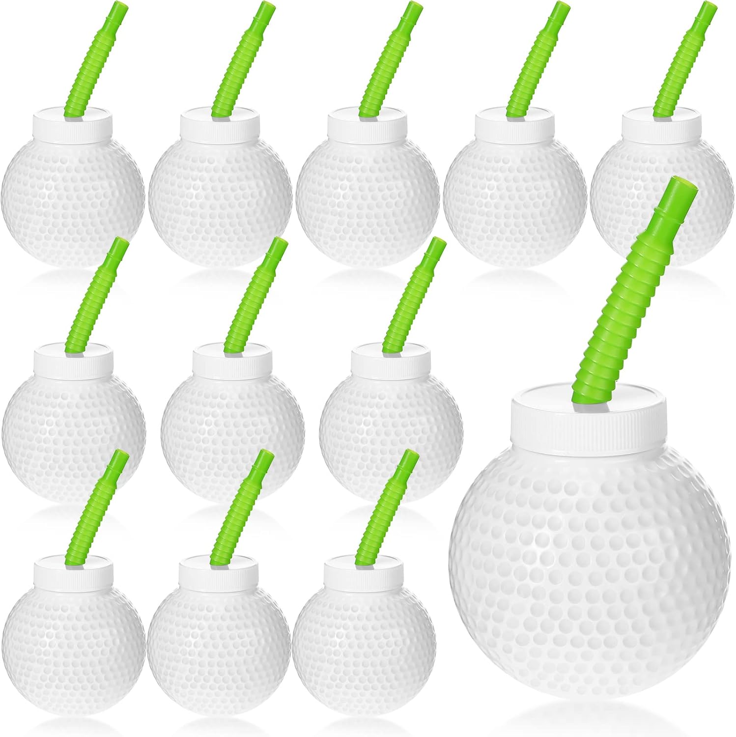 Sawysine 12 Piece Golf Ball Cup Set with Lids and Straws