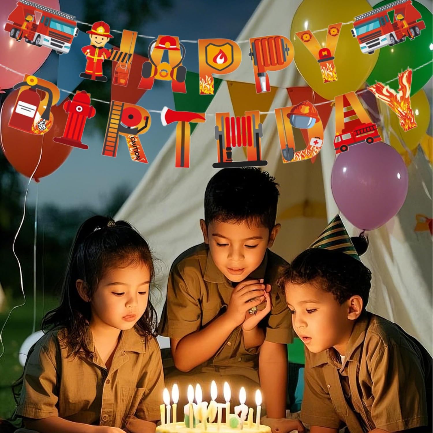 Fireman Birthday Banner with Customizable Length