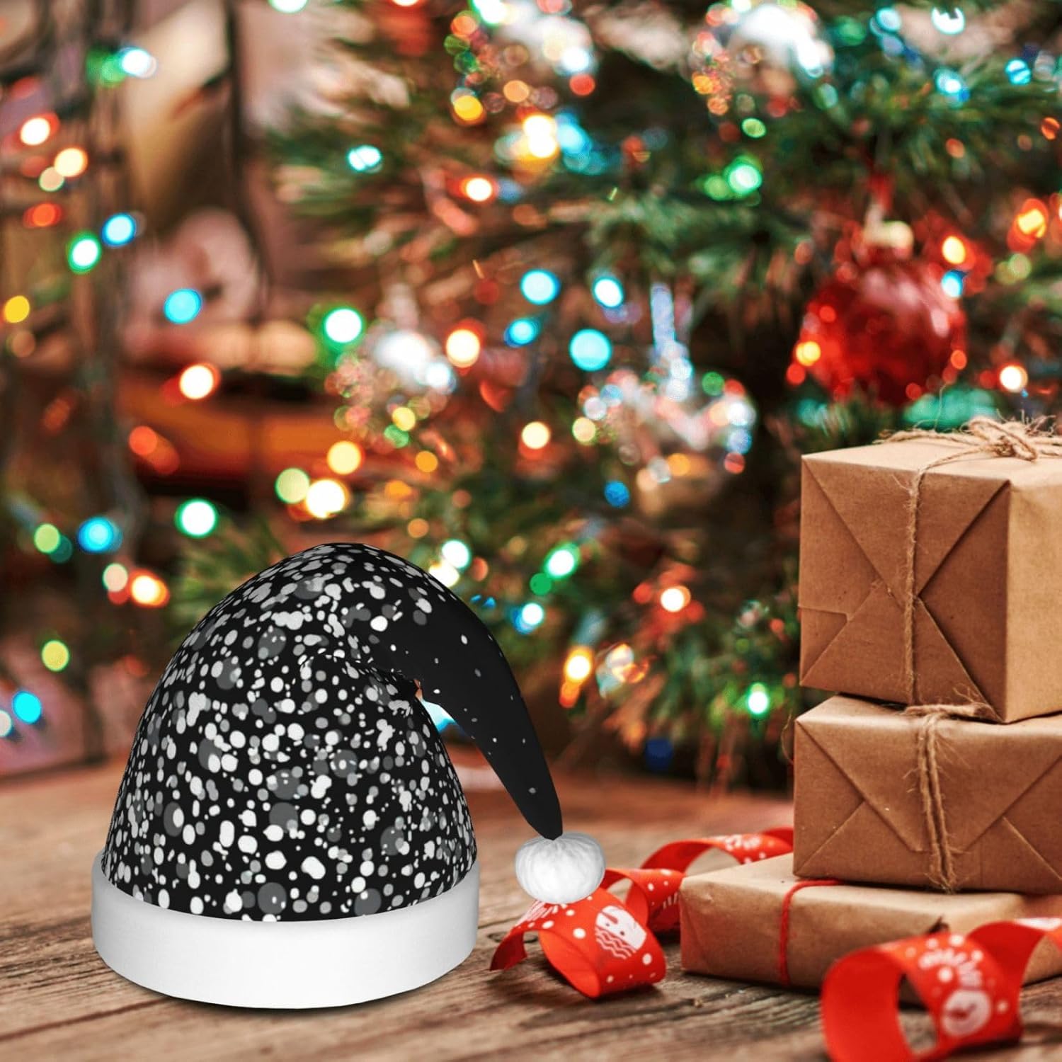 QINZHENG Personalized Santa Hat with Glitter Print
