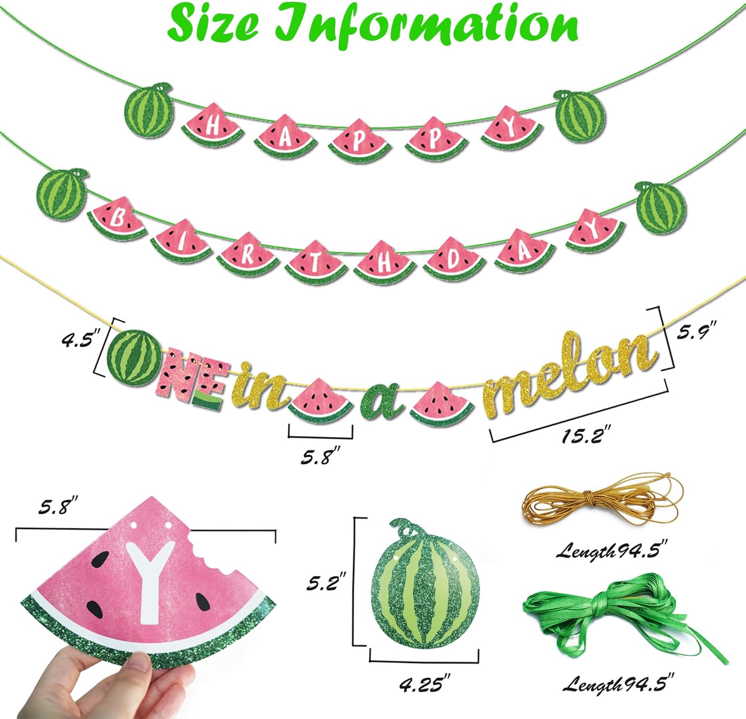 3PCS Watermelon Birthday Party Banner Garland for Baby 1st Birthday Celebration