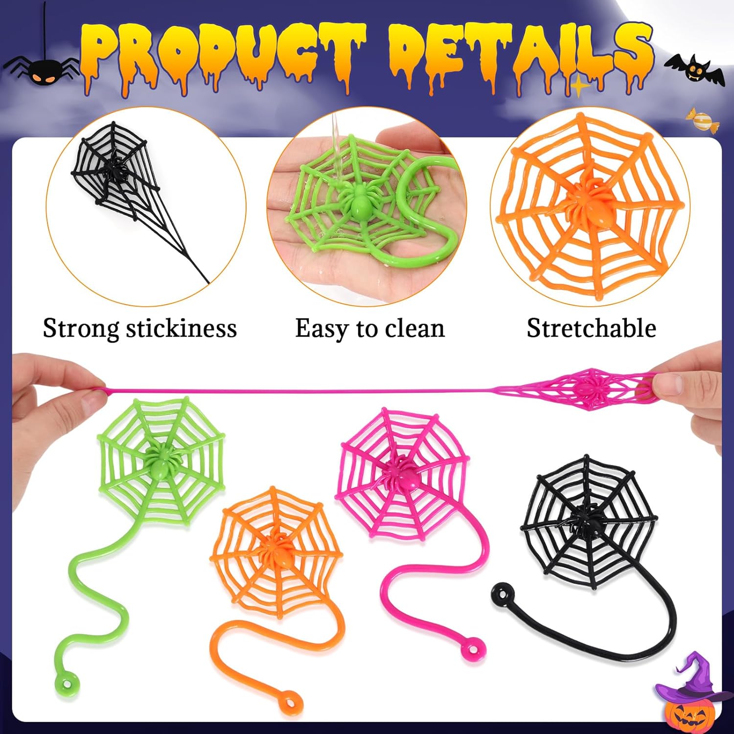 VICROIC 24PCS Sticky Spider Web Toy Set for Kids