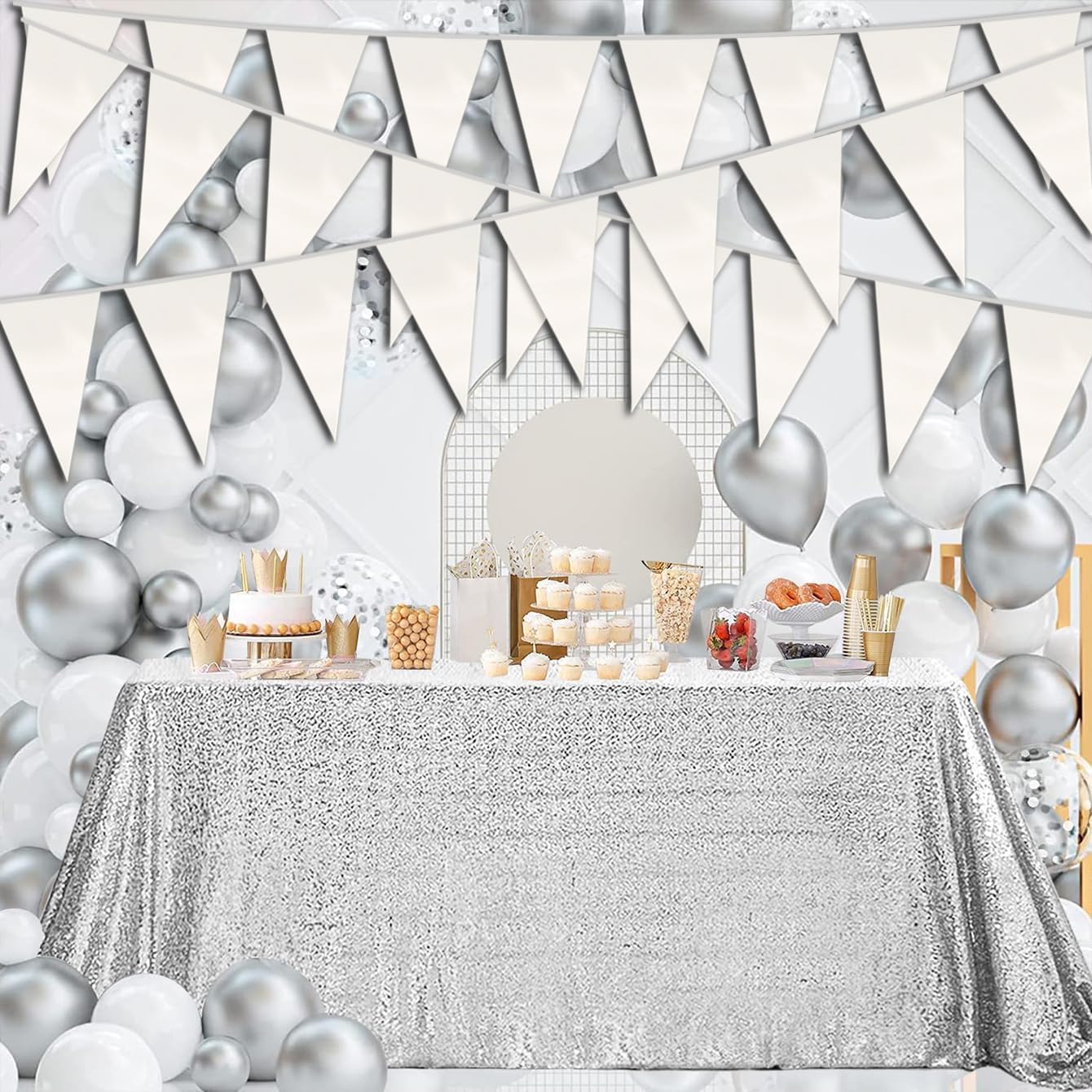 20M White Triangle Pennant Banner Flag Bunting Garland for Events