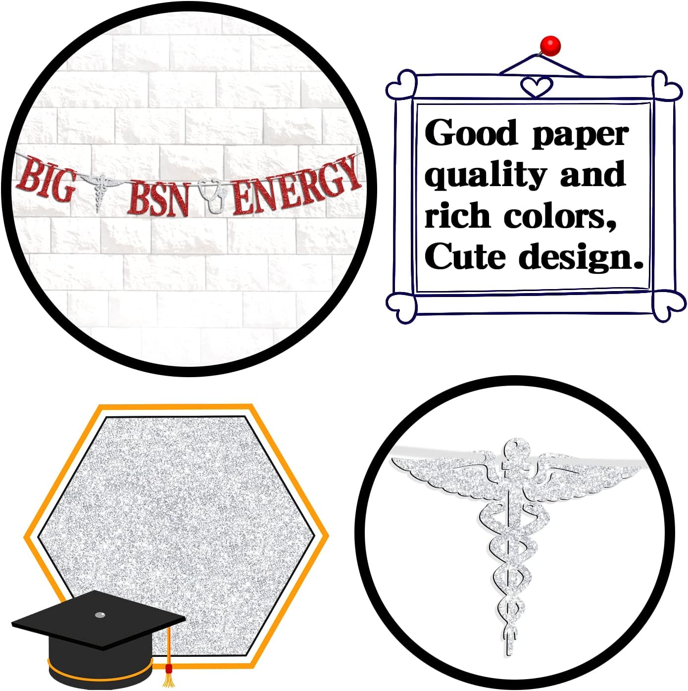 BSN Graduation Banner with Silver Red Glitter