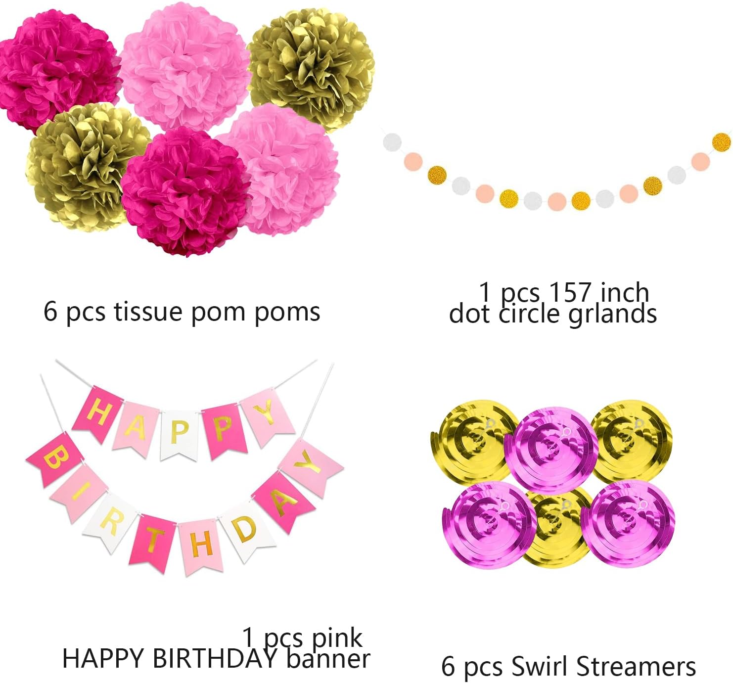 Hot Pink and Gold Birthday Decorations Set