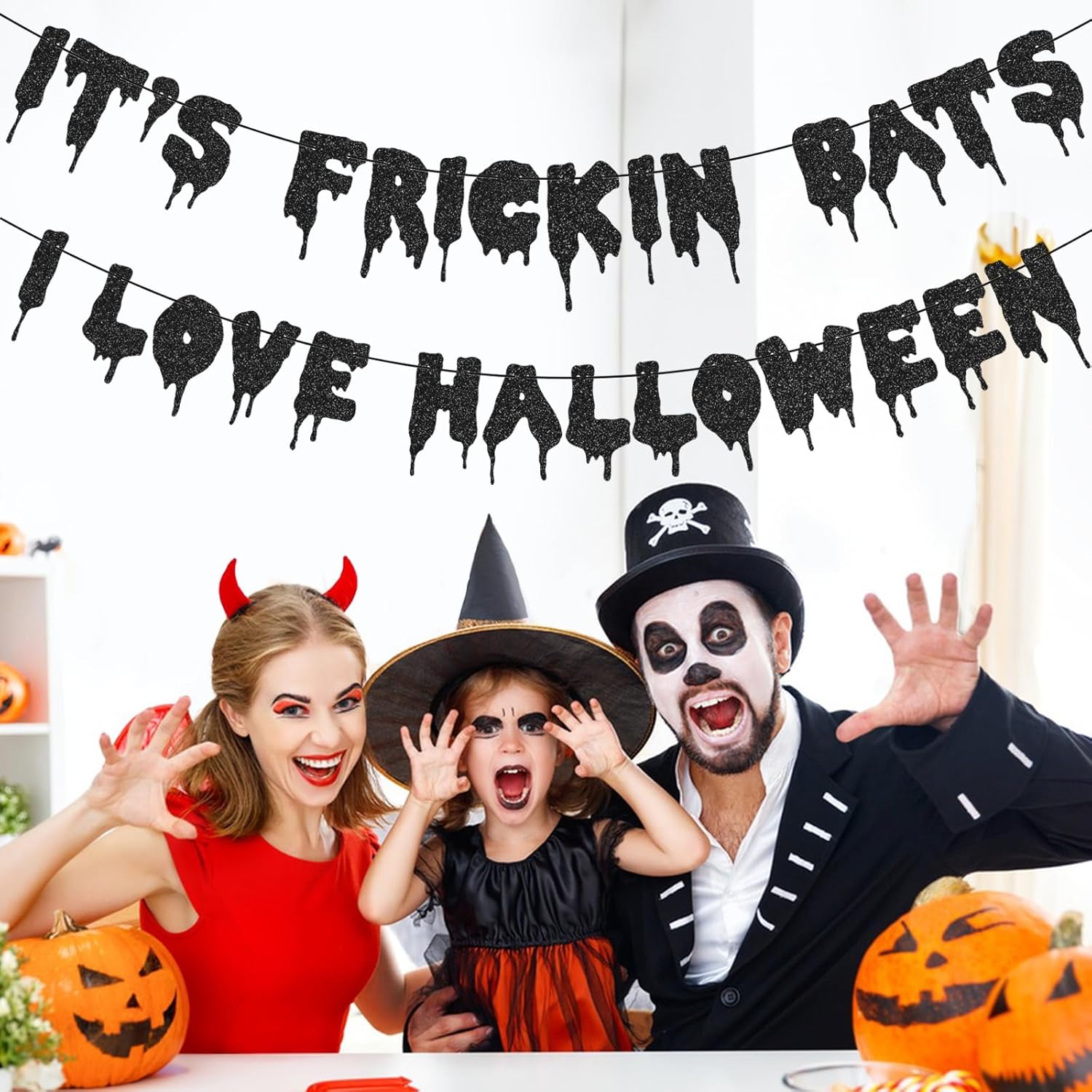 Yisquar Black Glitter Bats Halloween Party Banner