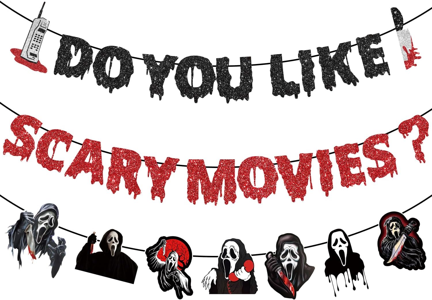 Scream Party Decorations with Glitter Banner and Garland