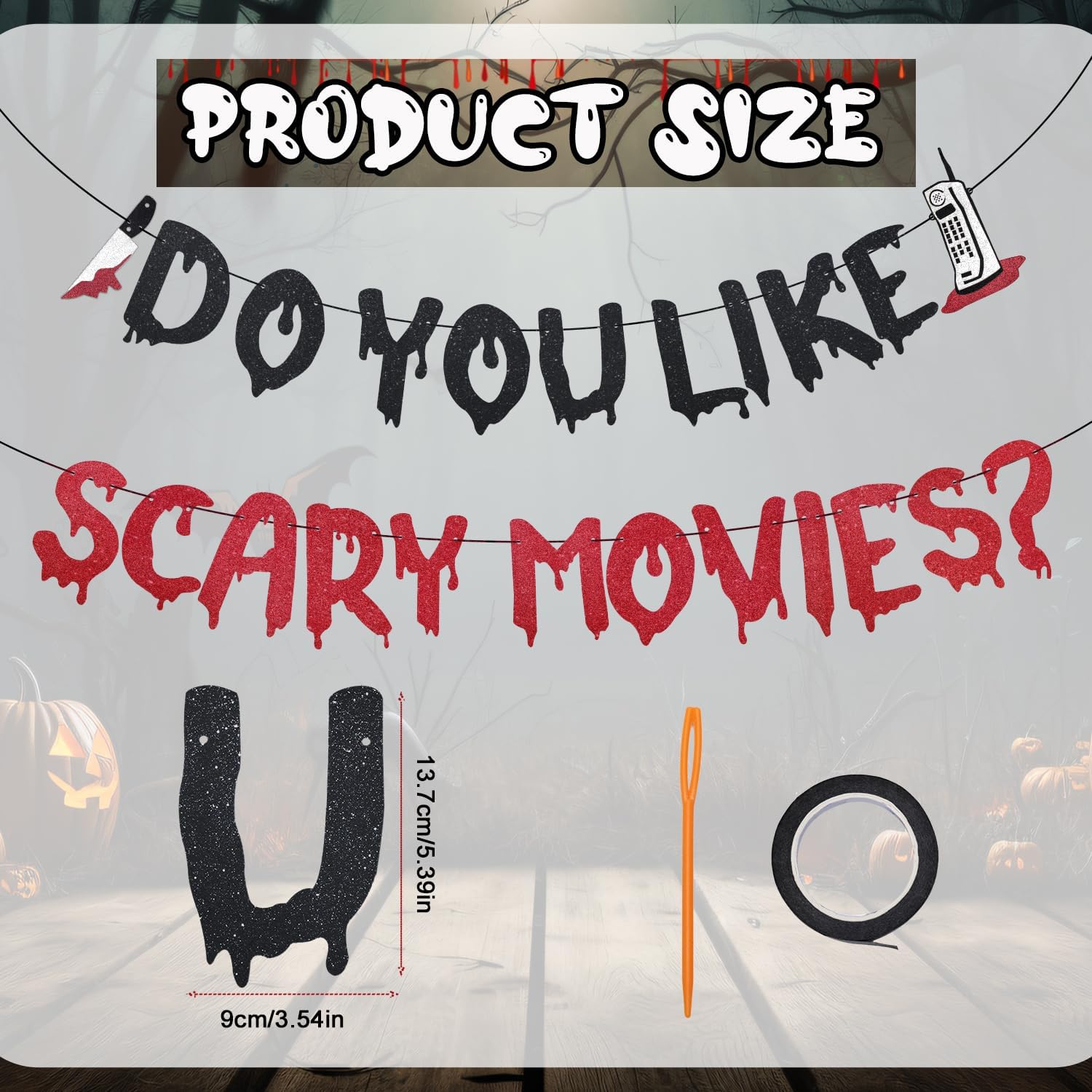 Halloween Banner with Glittery Scary Movies Design