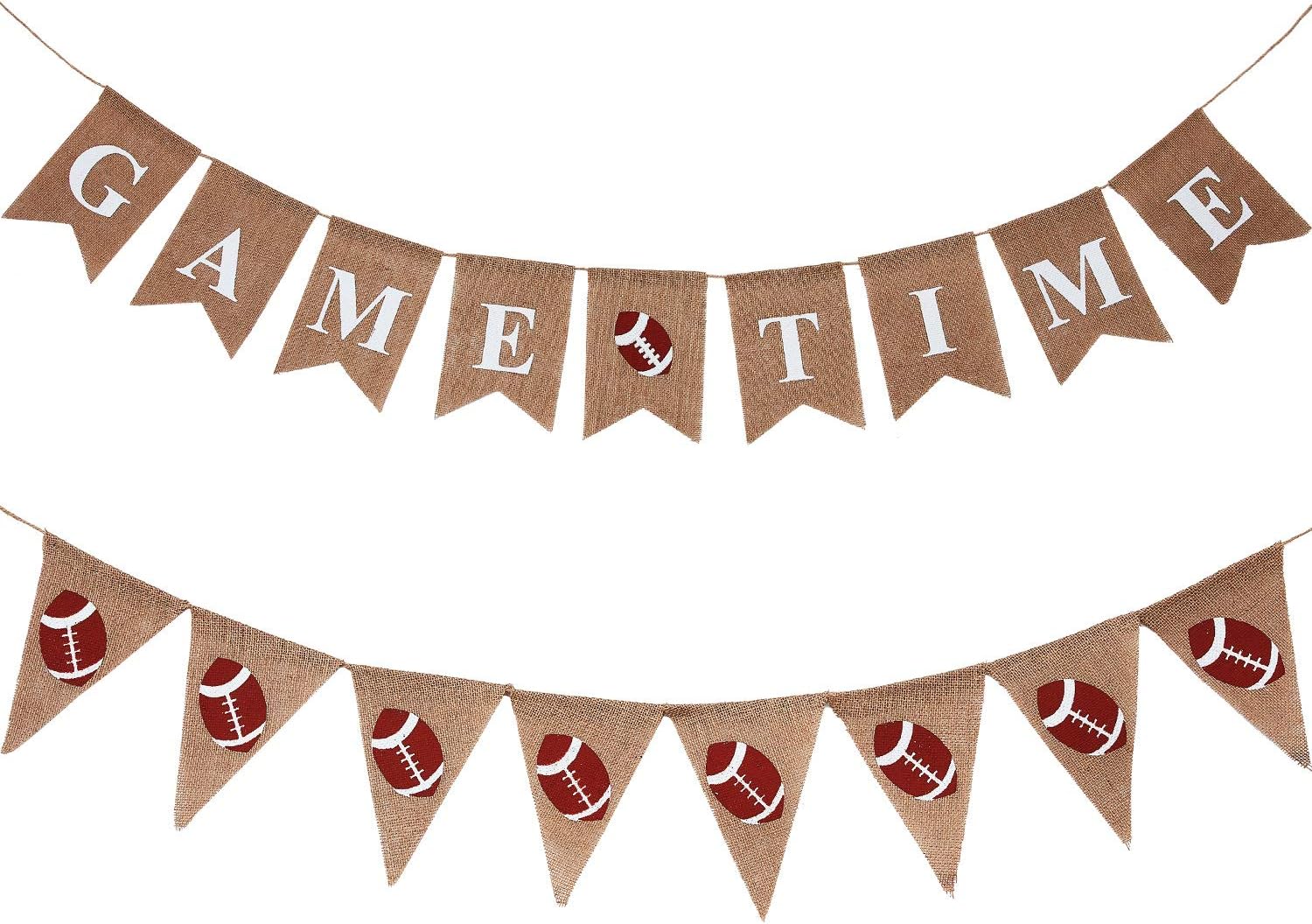 2 Piece Burlap Football Banner 115ft Party Decorations