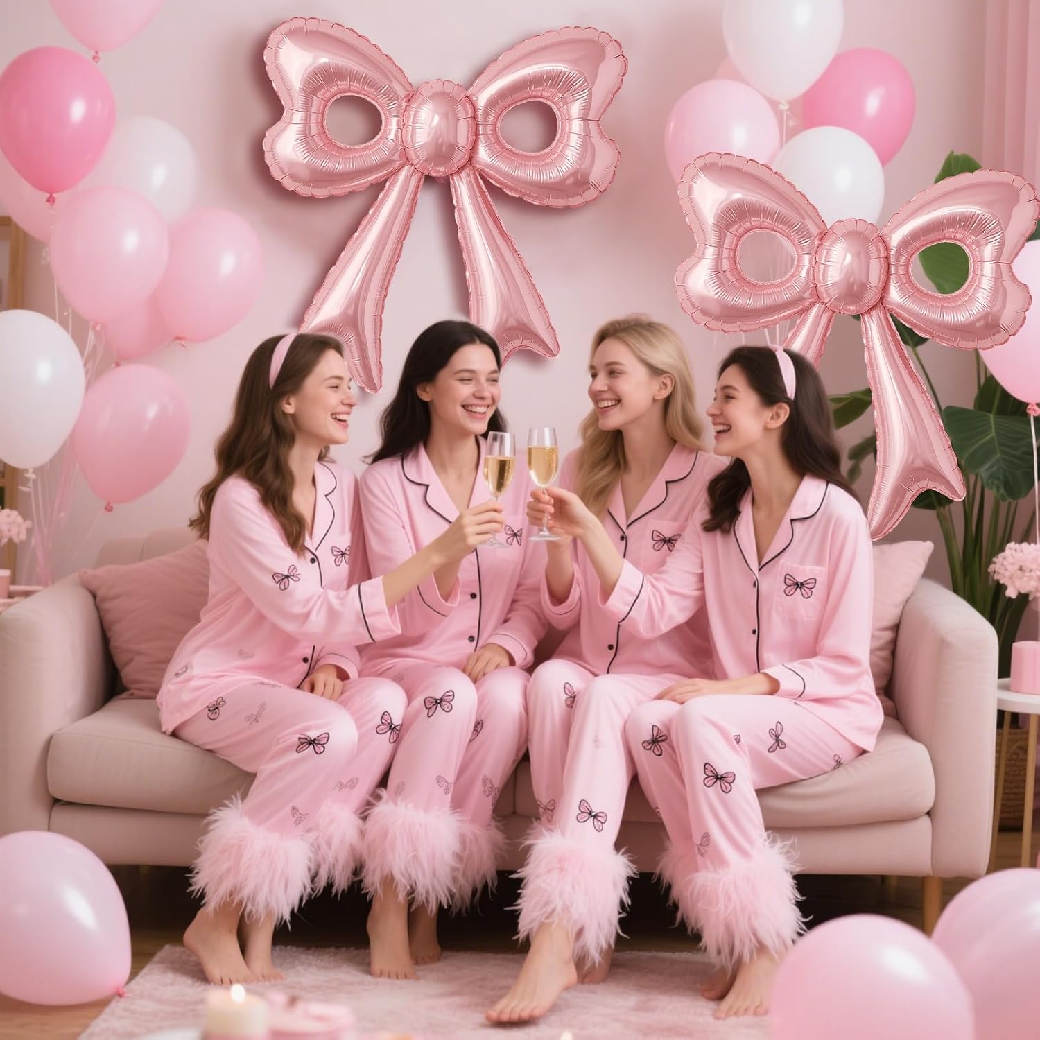 4 Pcs Pink Bow Balloons 31 Inch Party Decorations