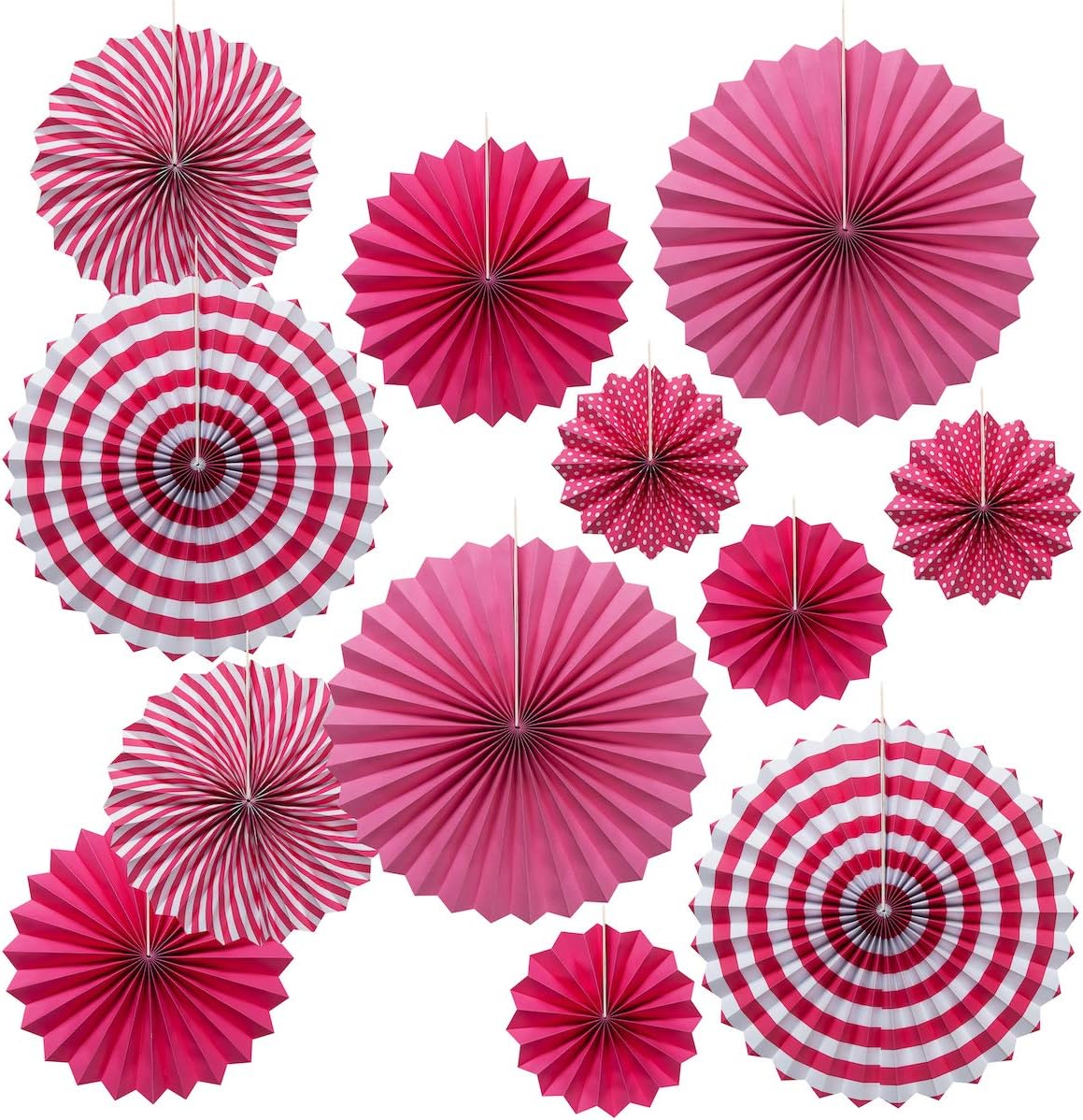 ONUPGO 12PCS Pink Fiesta Paper Fans Decorations