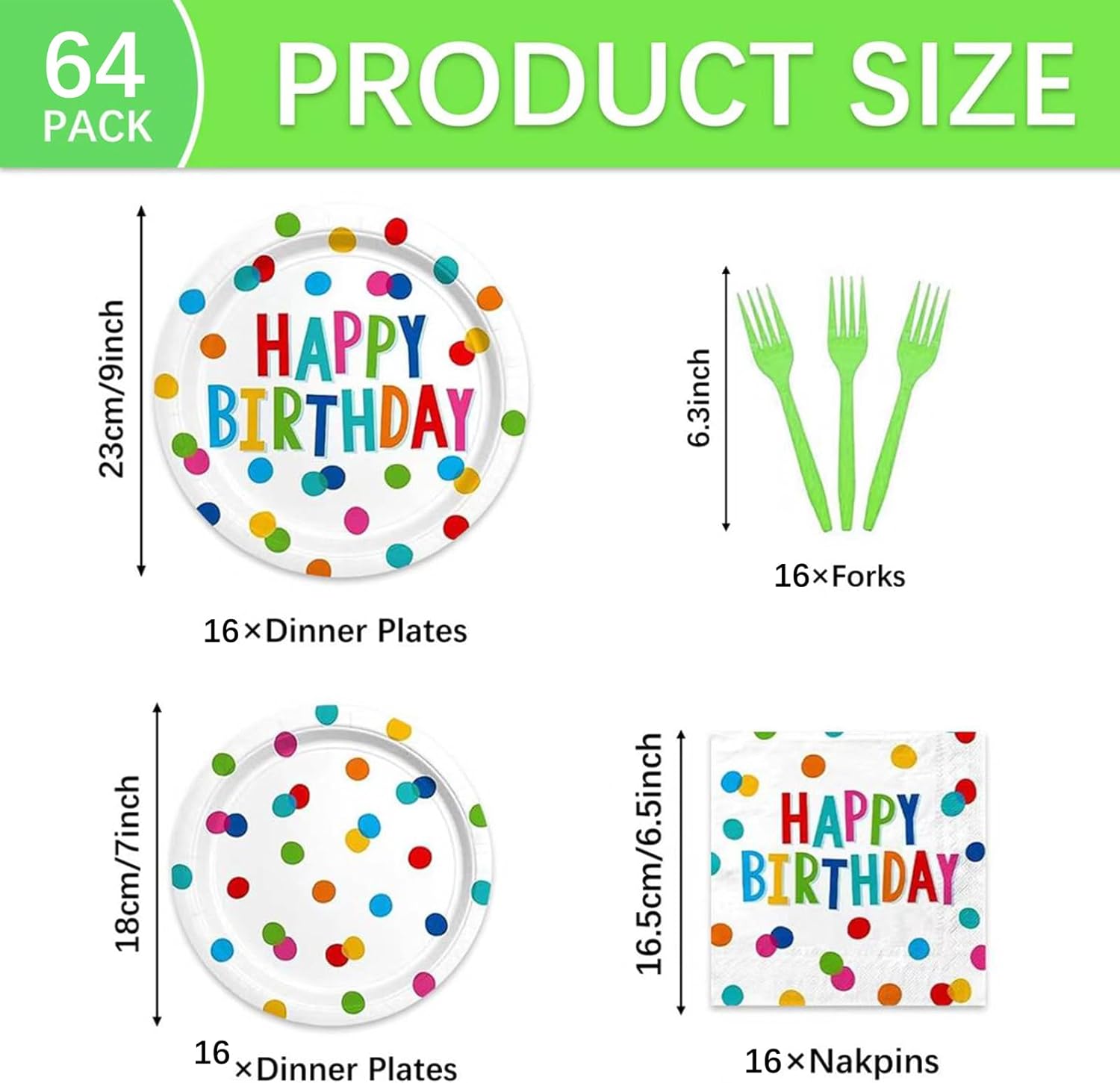 Birthday Party Supplies Set with Polka Dot Design