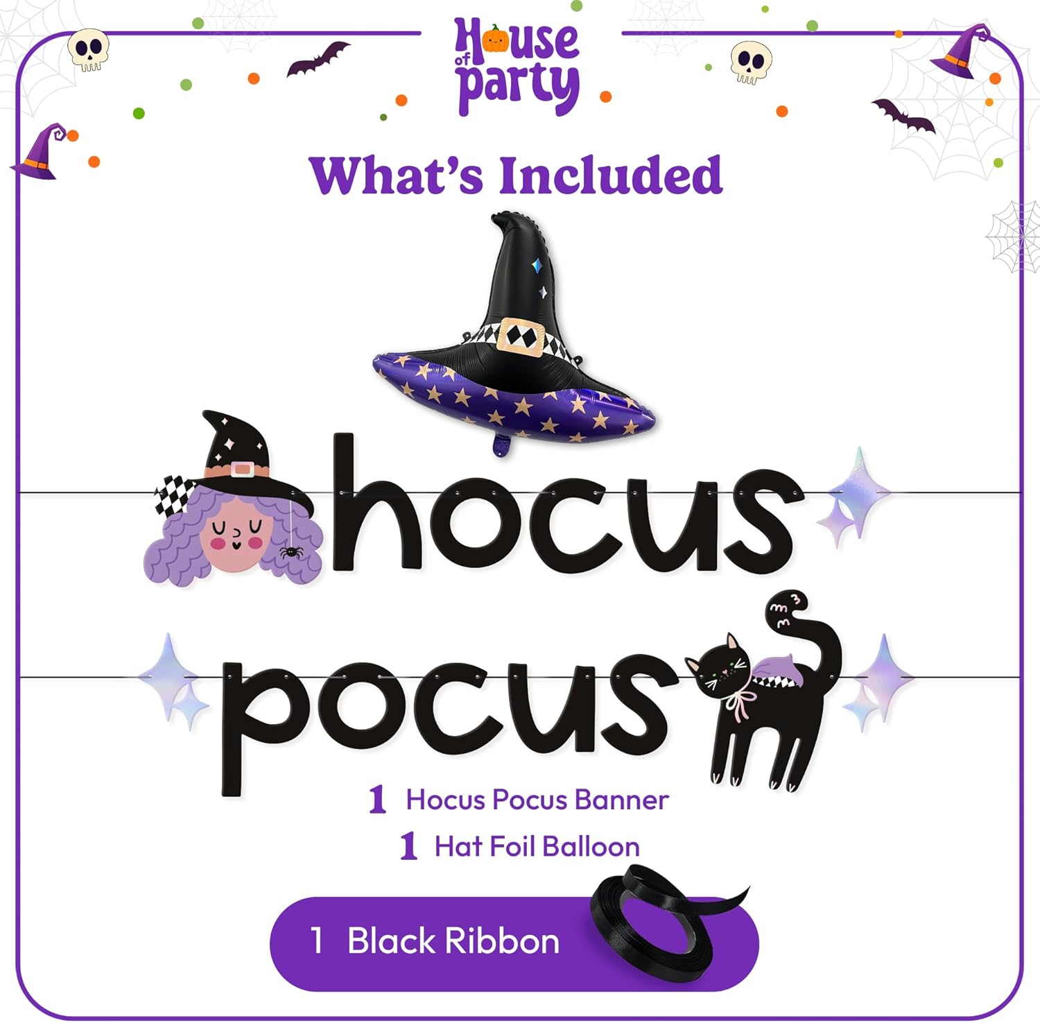 Hocus Pocus Halloween Banner and Witch Hat Balloon