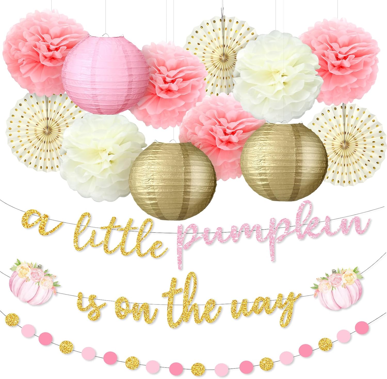 Little Pumpkin Fall Baby Shower Decor 15 Pcs Set Pink
