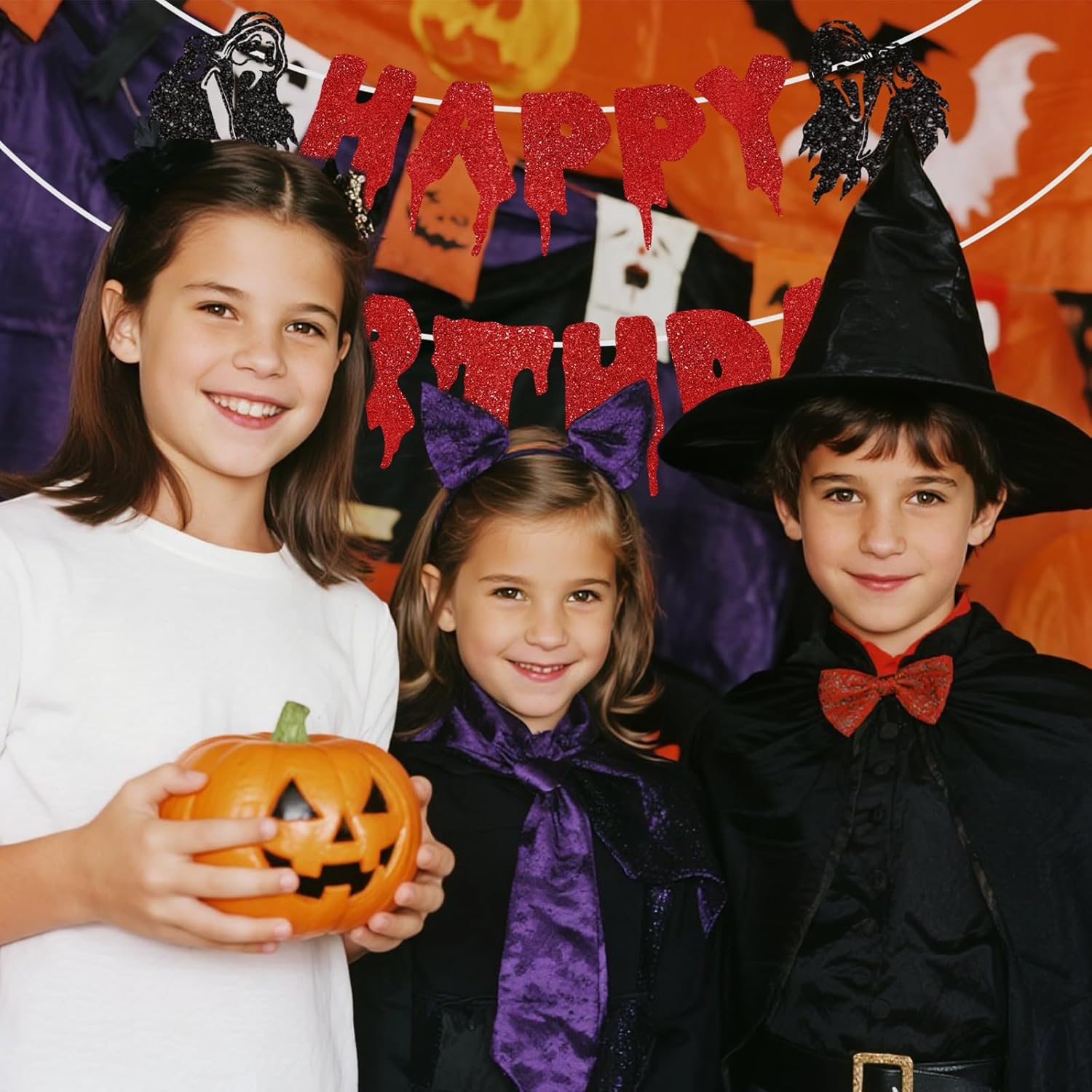 Black Red Glitter Halloween Birthday Banner