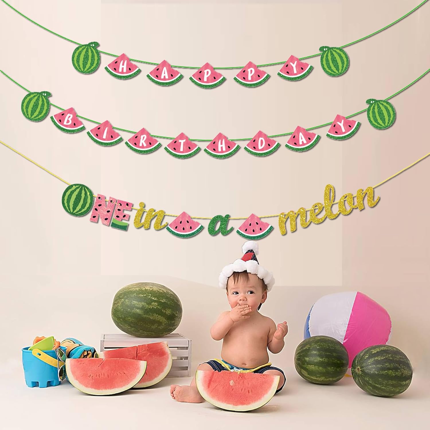 3PCS Watermelon Birthday Party Banner Garland for Baby 1st Birthday Celebration