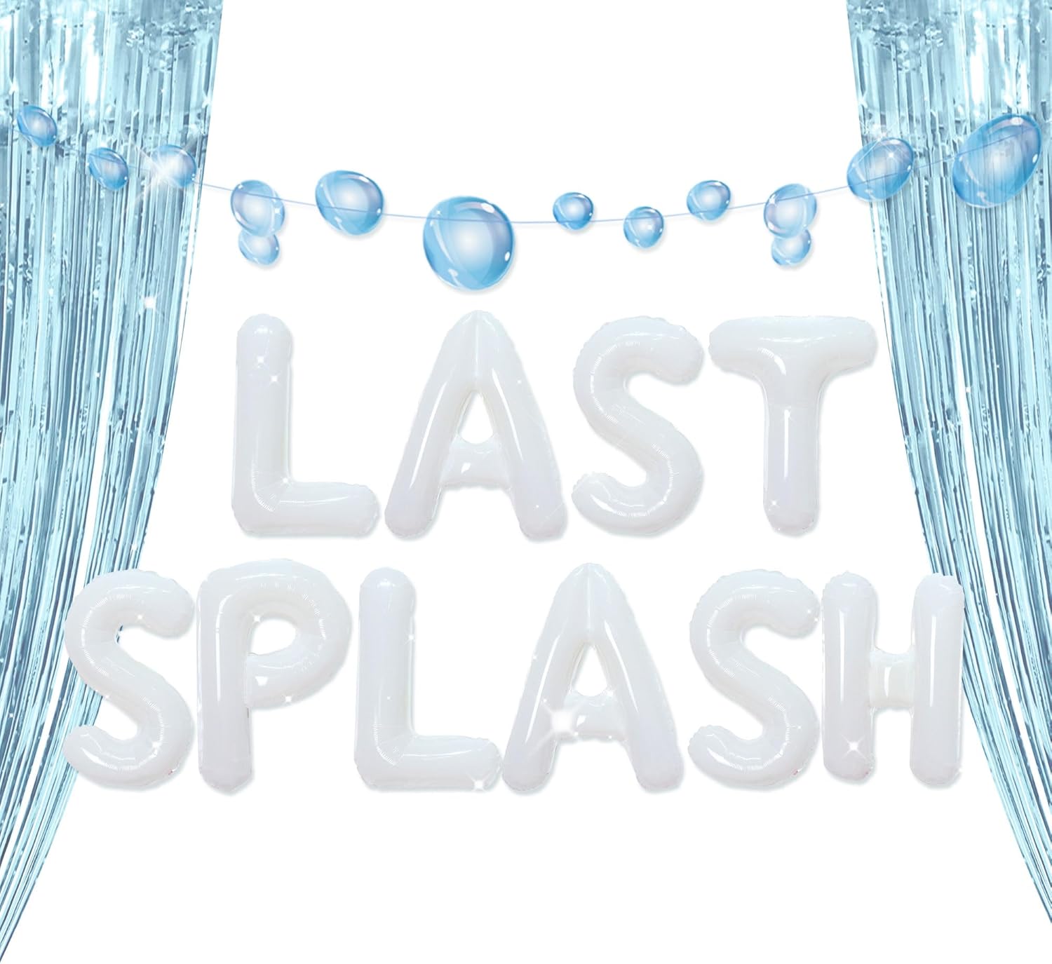 Last Splash Banner Balloons Blue White Coastal Bachelorette Decor
