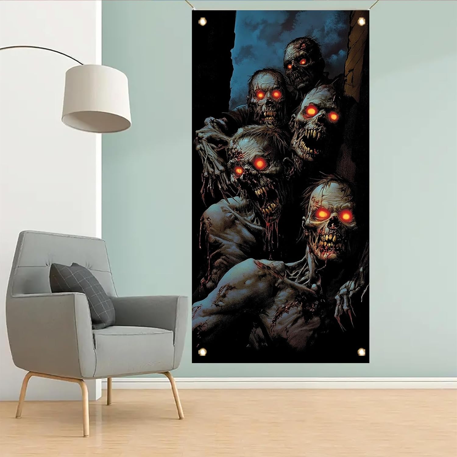 Starlit patio Halloween door cover 71x35 inches