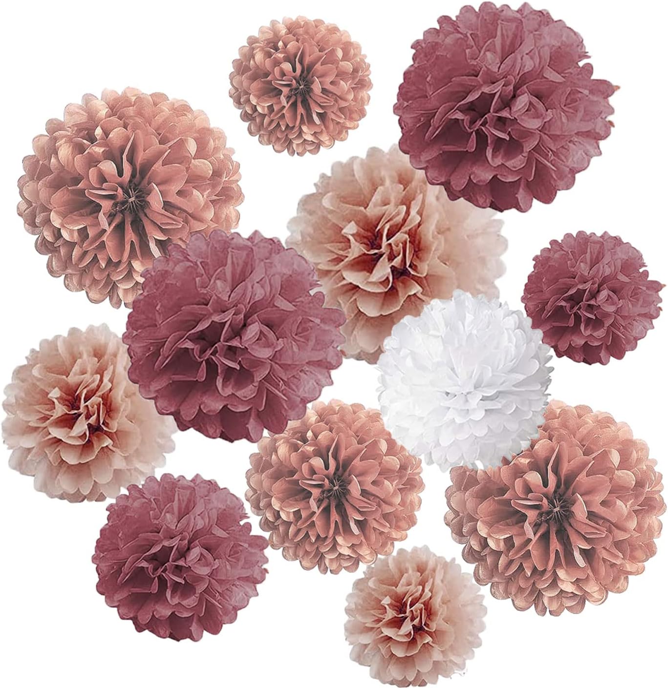 Rose Gold Pink White Tissue Paper Pom Poms 12PCS