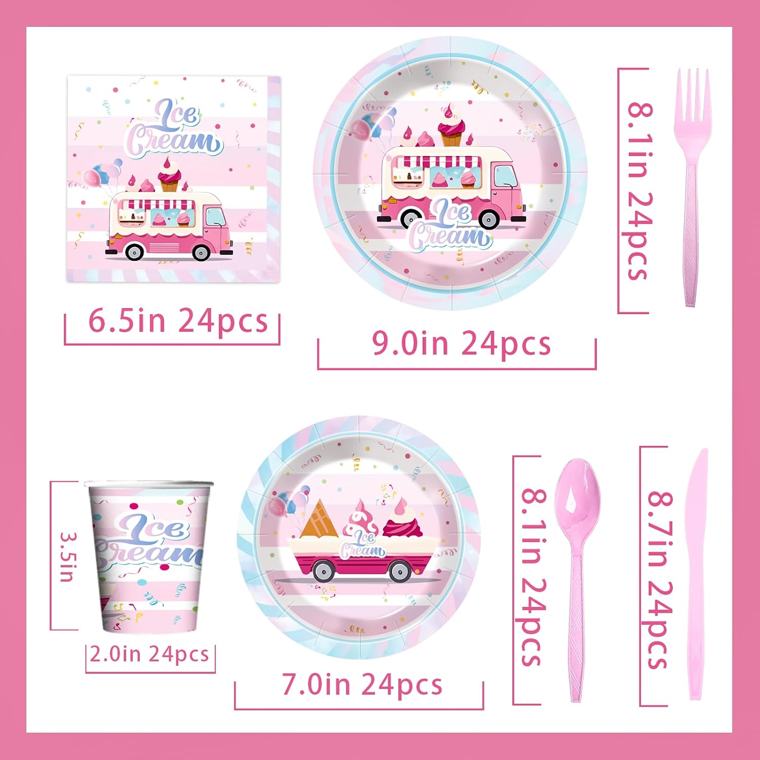168 Pcs Ice Cream Party Supplies Set for 24 Guests