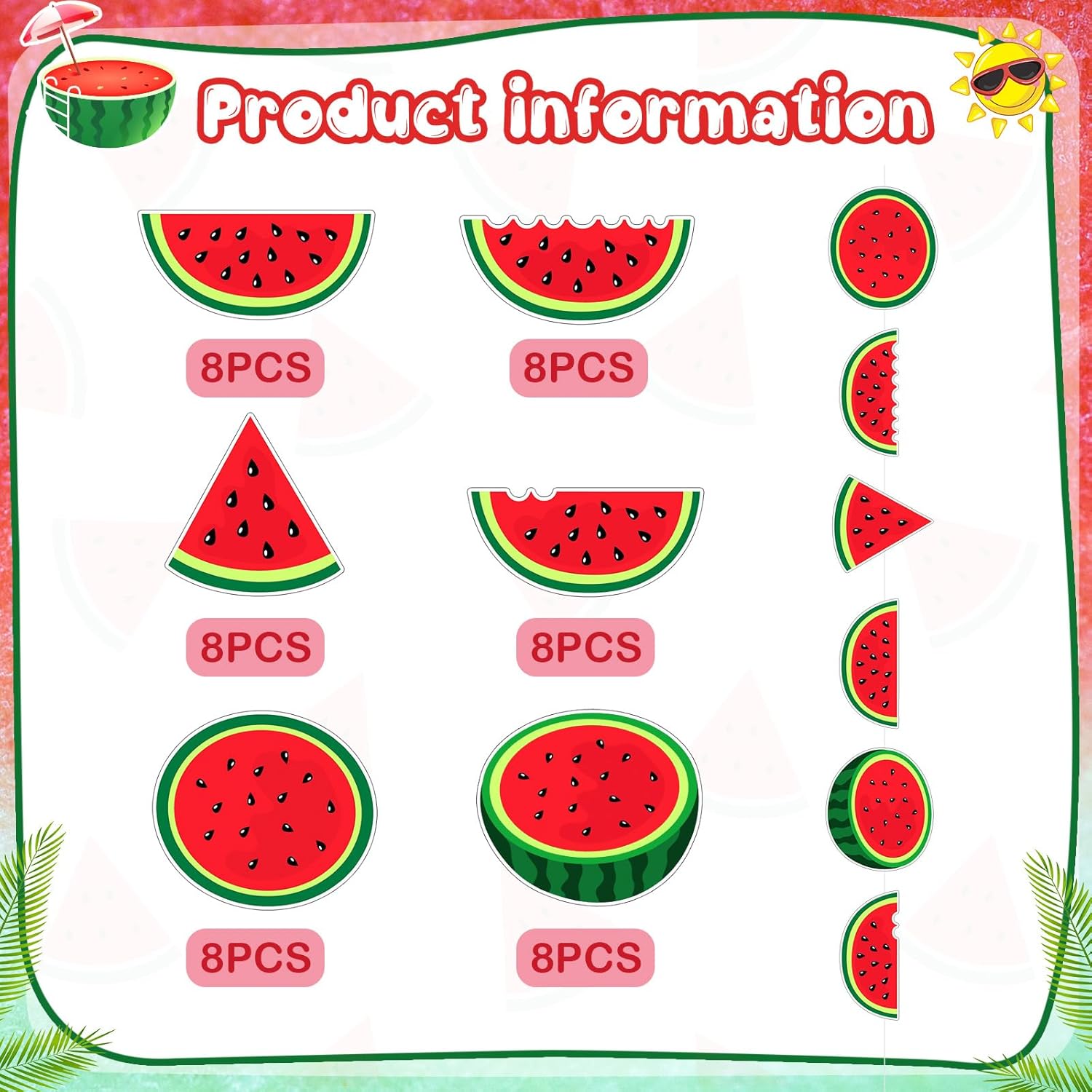 8 Pcs Watermelon Birthday Banner Decorations