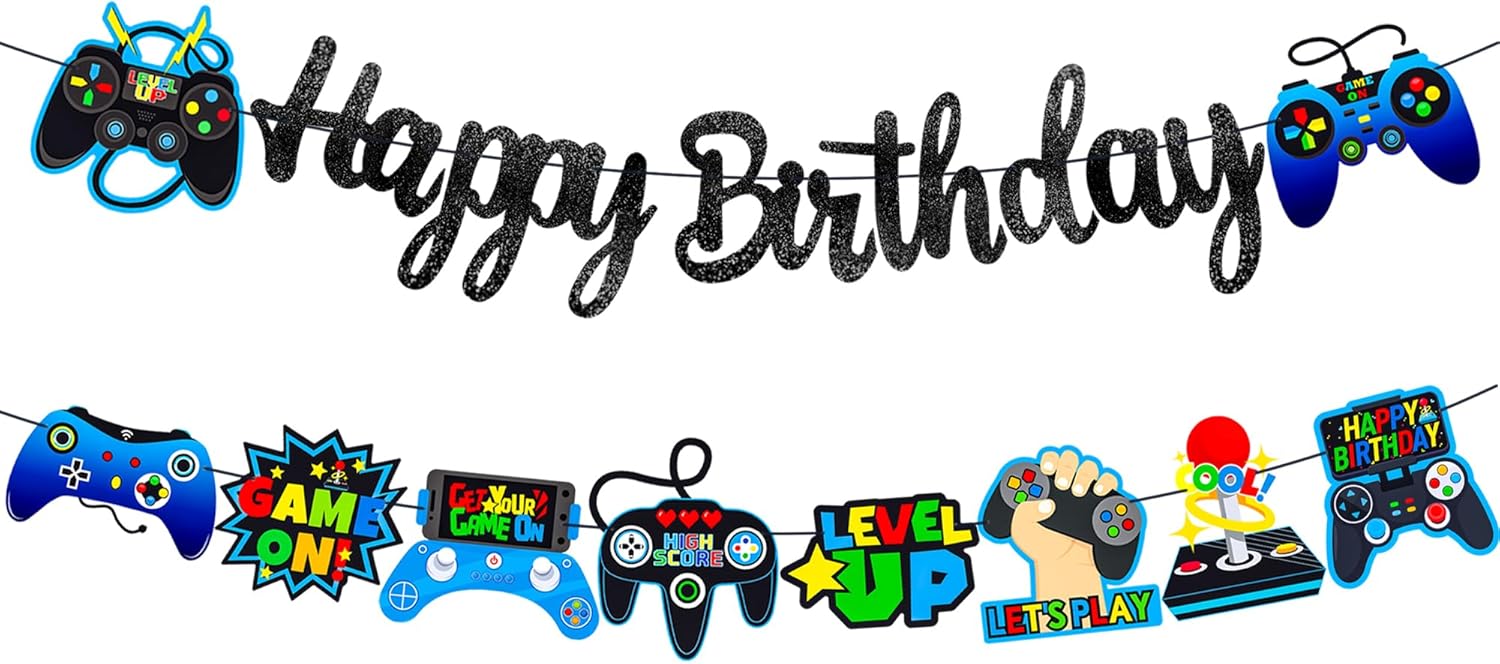 Game Birthday Party Banner 2Pcs Video Game Decorations