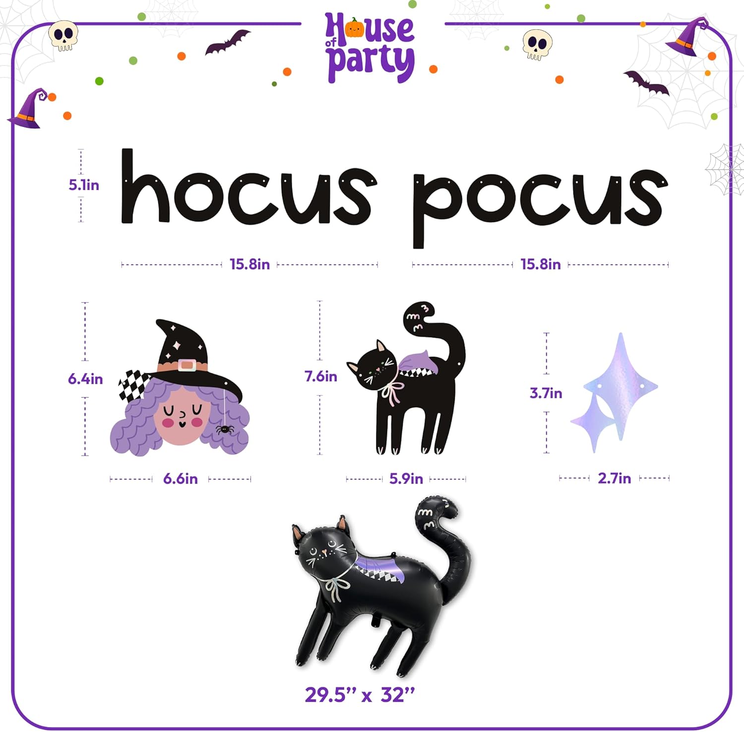 House of Party Hocus Pocus Halloween Banner Black Cat Balloon Set