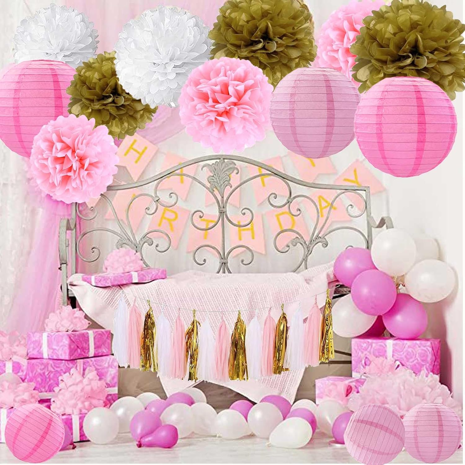Pink Gold and White Party Decorations Set 28PCS