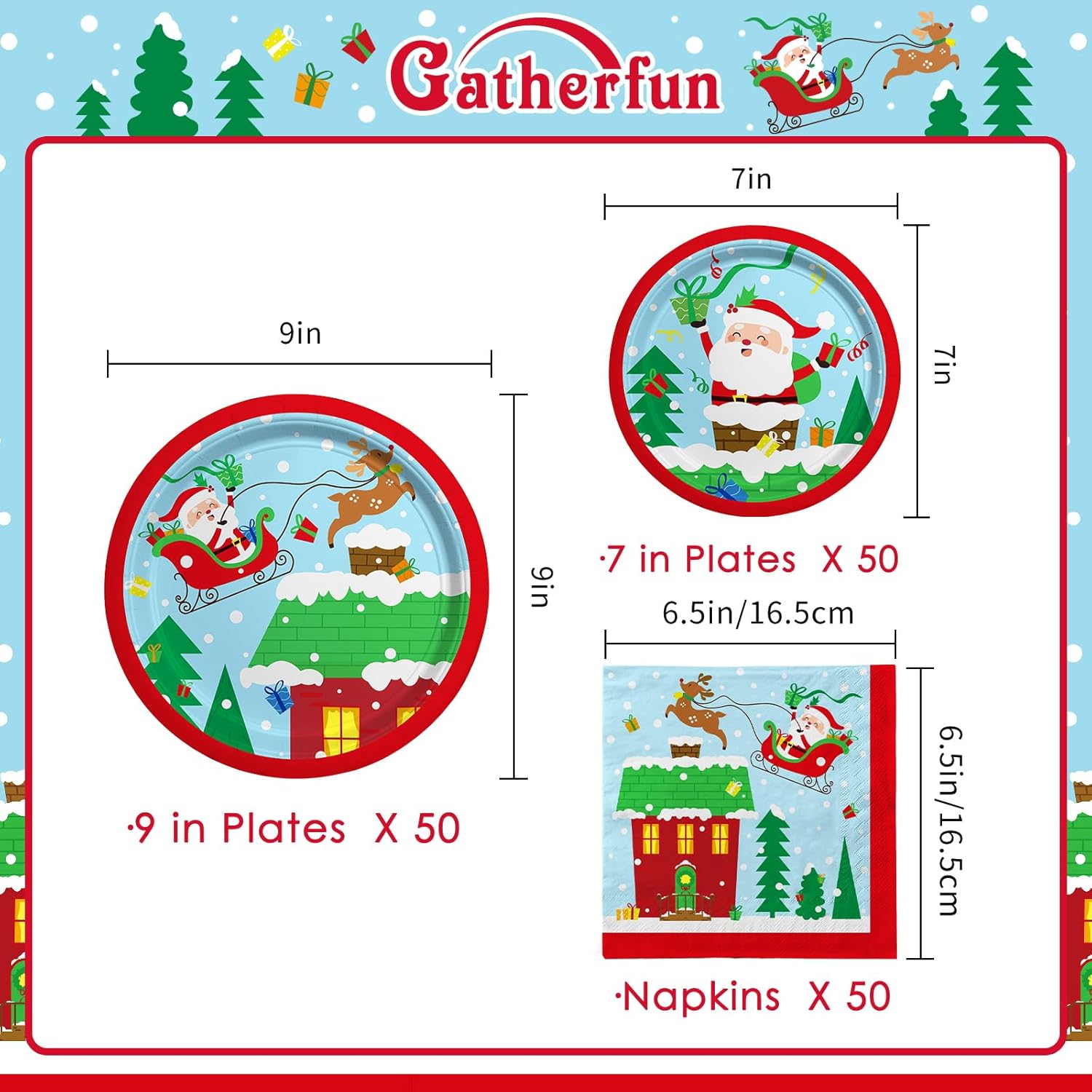 Christmas Party Supplies - 50pcs Santa Themed Plates Napkins