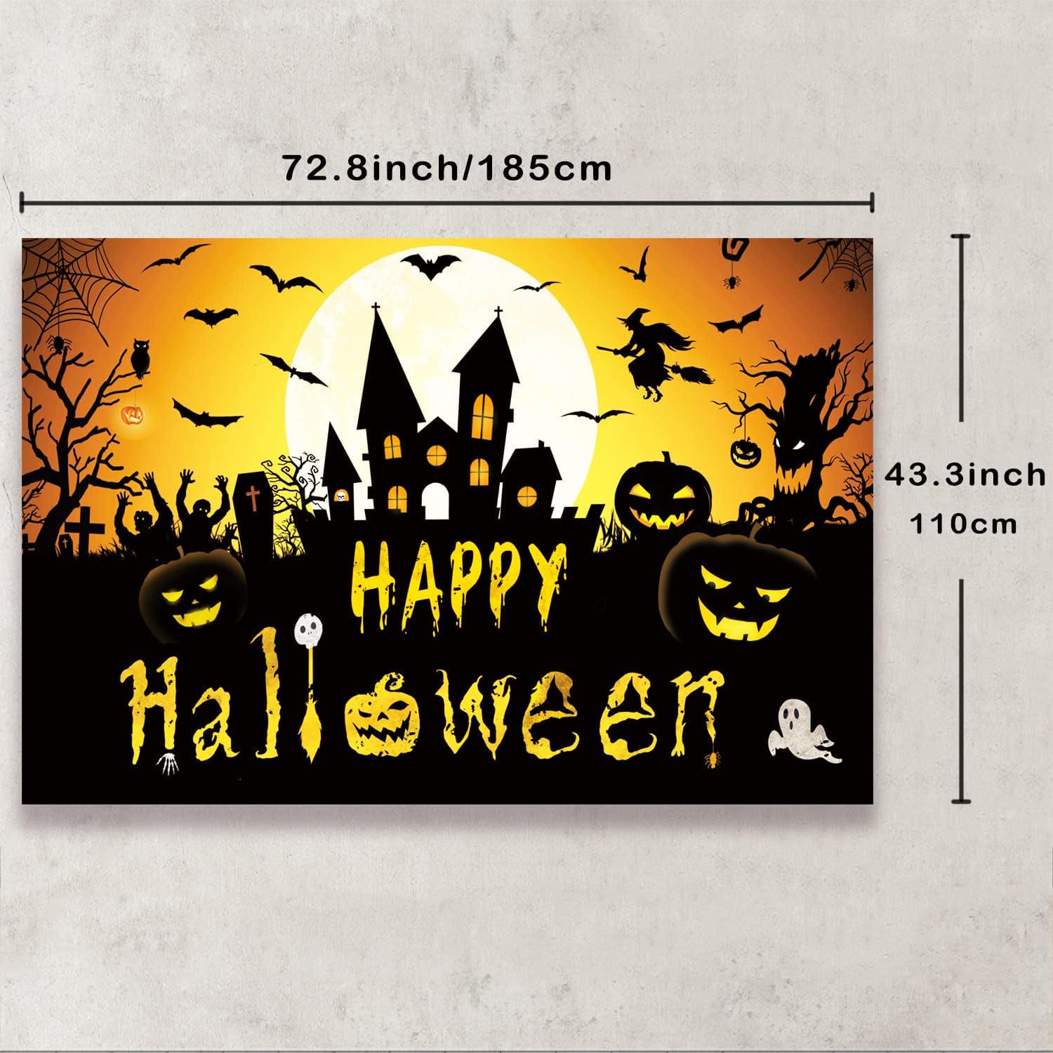 Happy Halloween Banner - Witch Pumpkin Bats Indoor Decor
