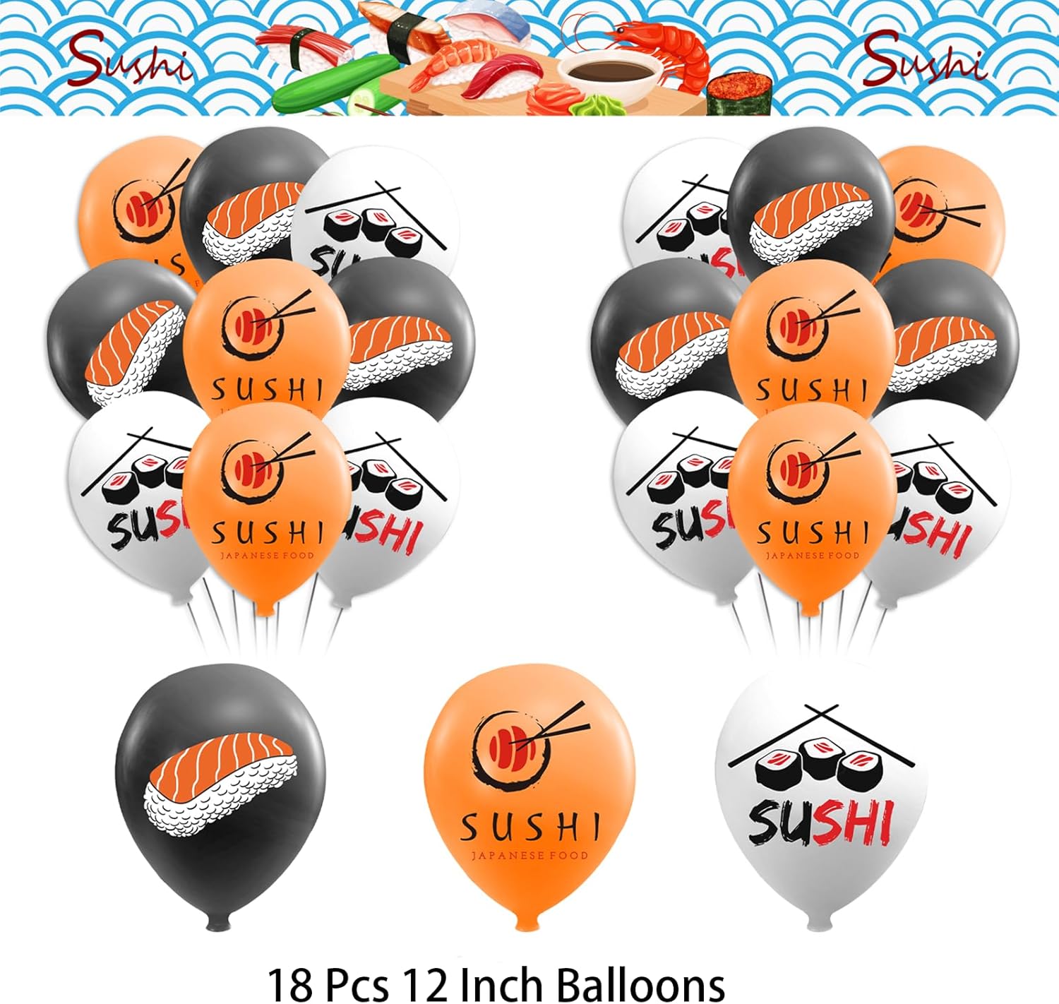 Sushi Party Decorations with Happy Birthday Banner and Balloons