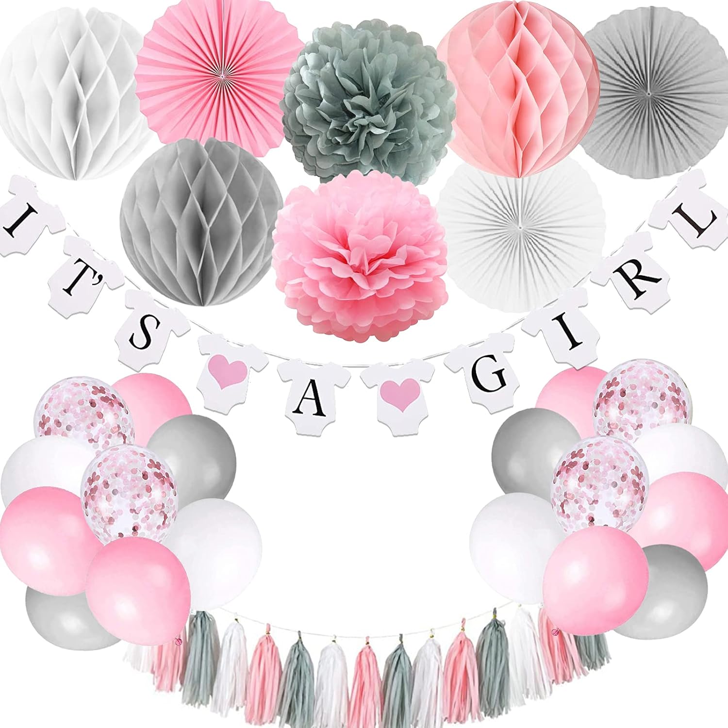 Baby Shower Decorations for Girl Pink and Grey