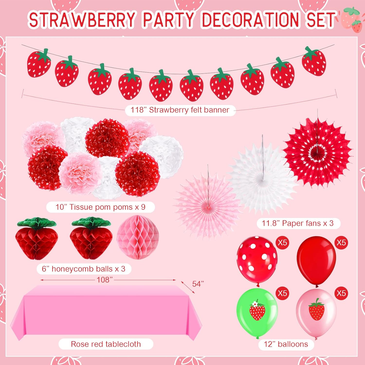 Outus Strawberry Party Decorations Hanging Set