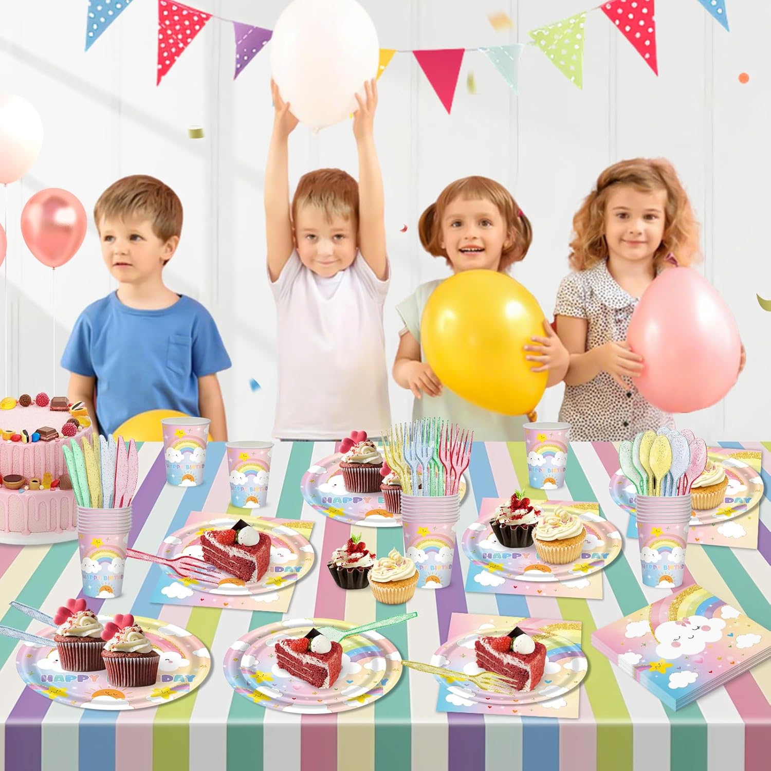 169 PCS Rainbow Party Decorations for 24 Guests