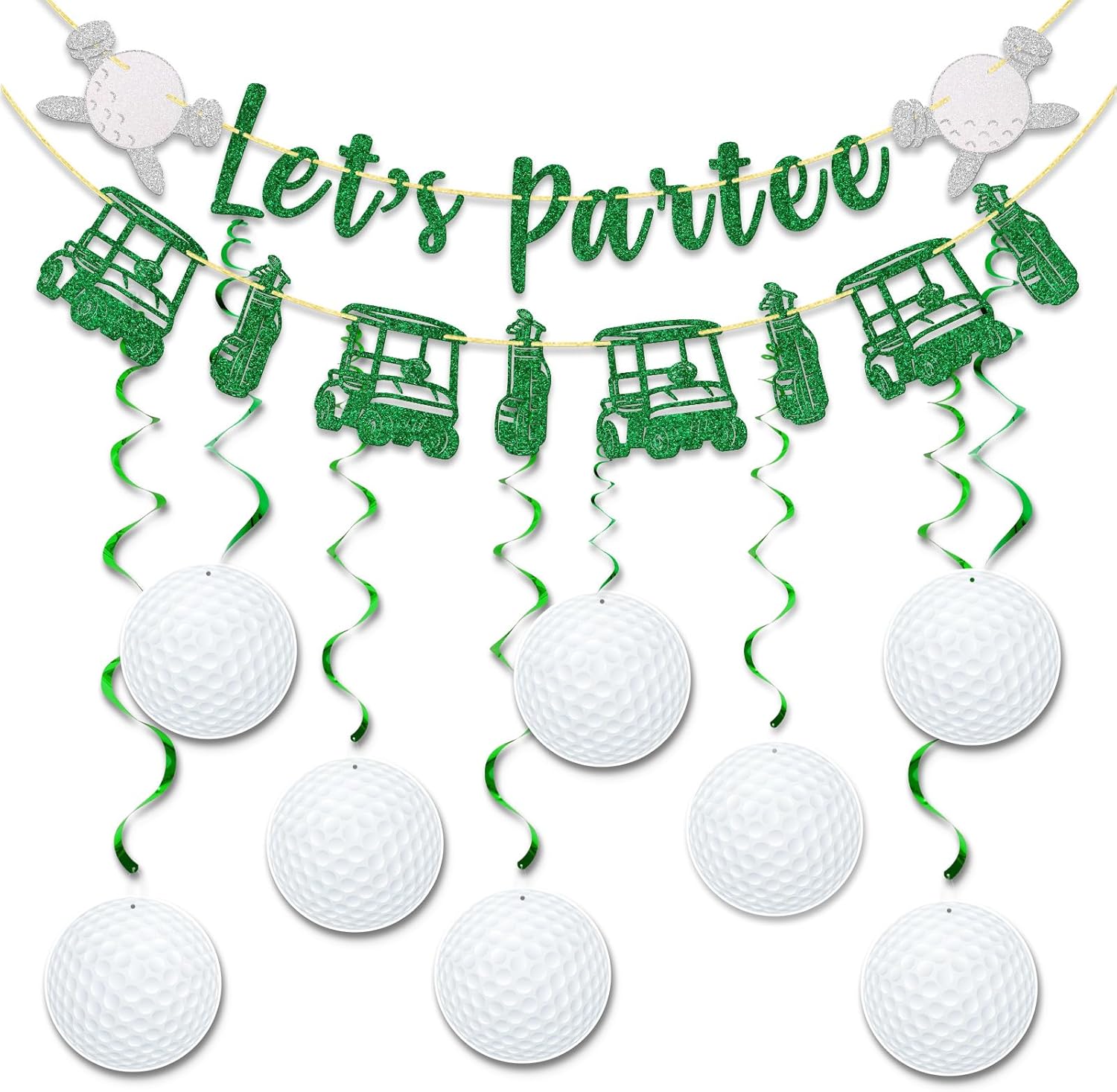 Golf Party Decorations Set with Glitter Banners and Ball Swirls