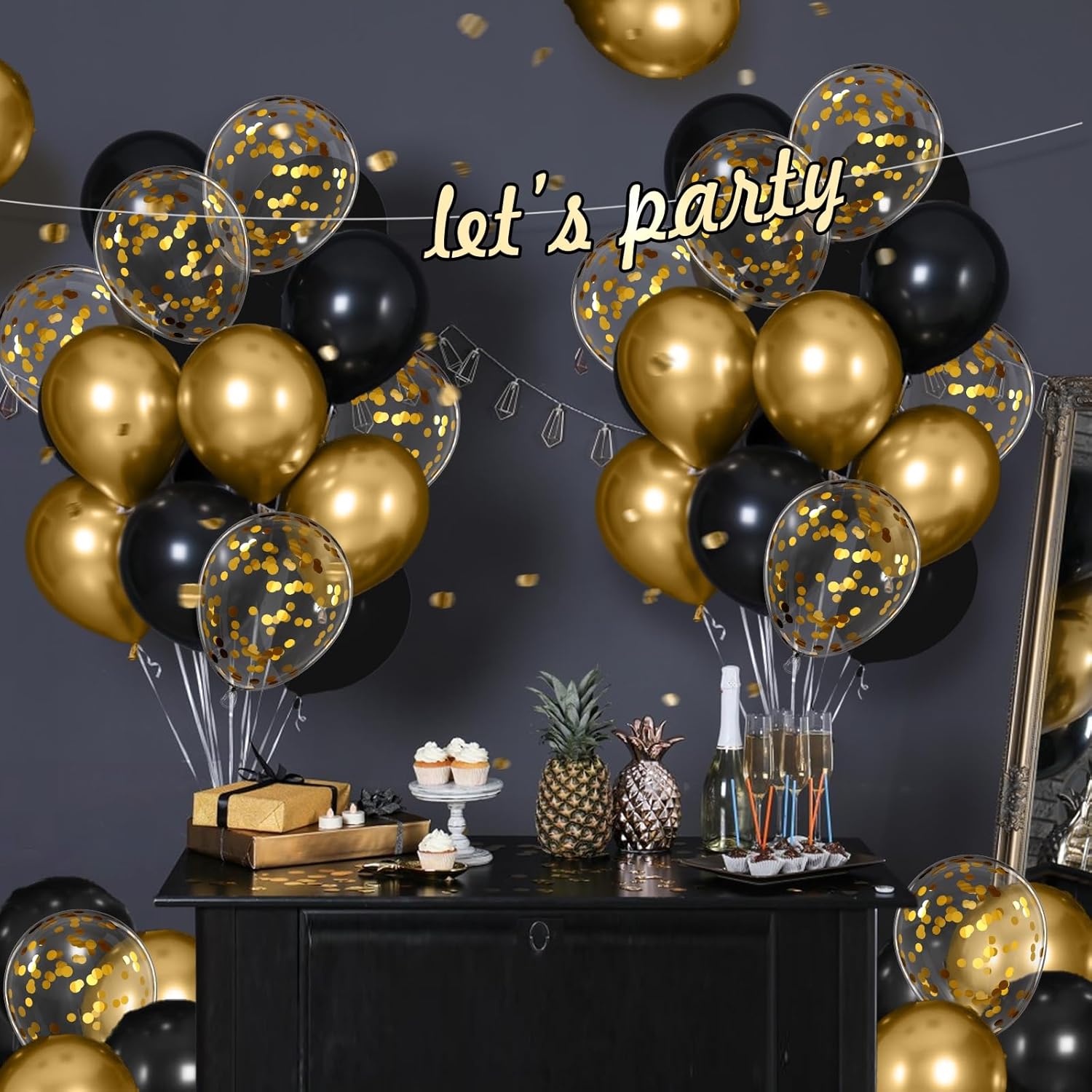 Black and Gold Balloons 60pcs for Birthday Party Decorations